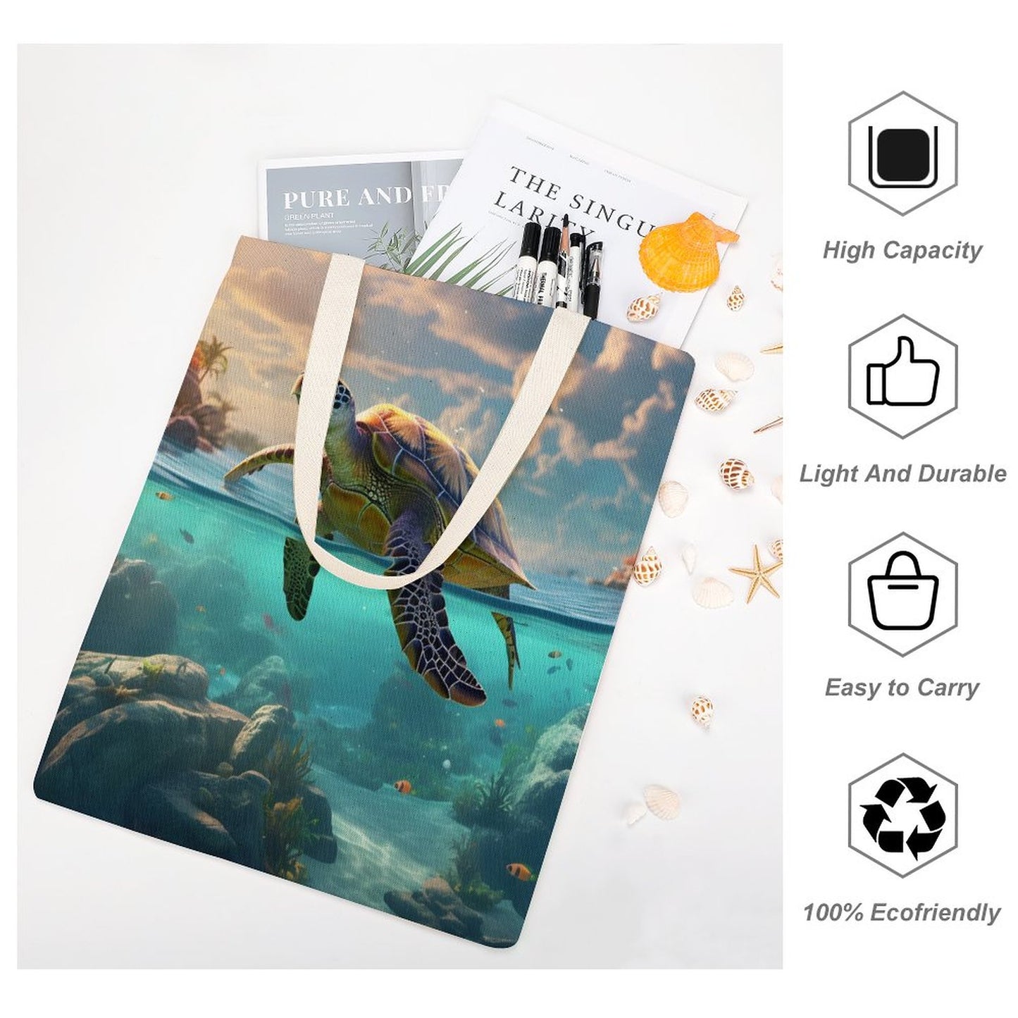 Canvas Tote Bag Double Side, Sea Turtles, B001A001 - iTopMax
