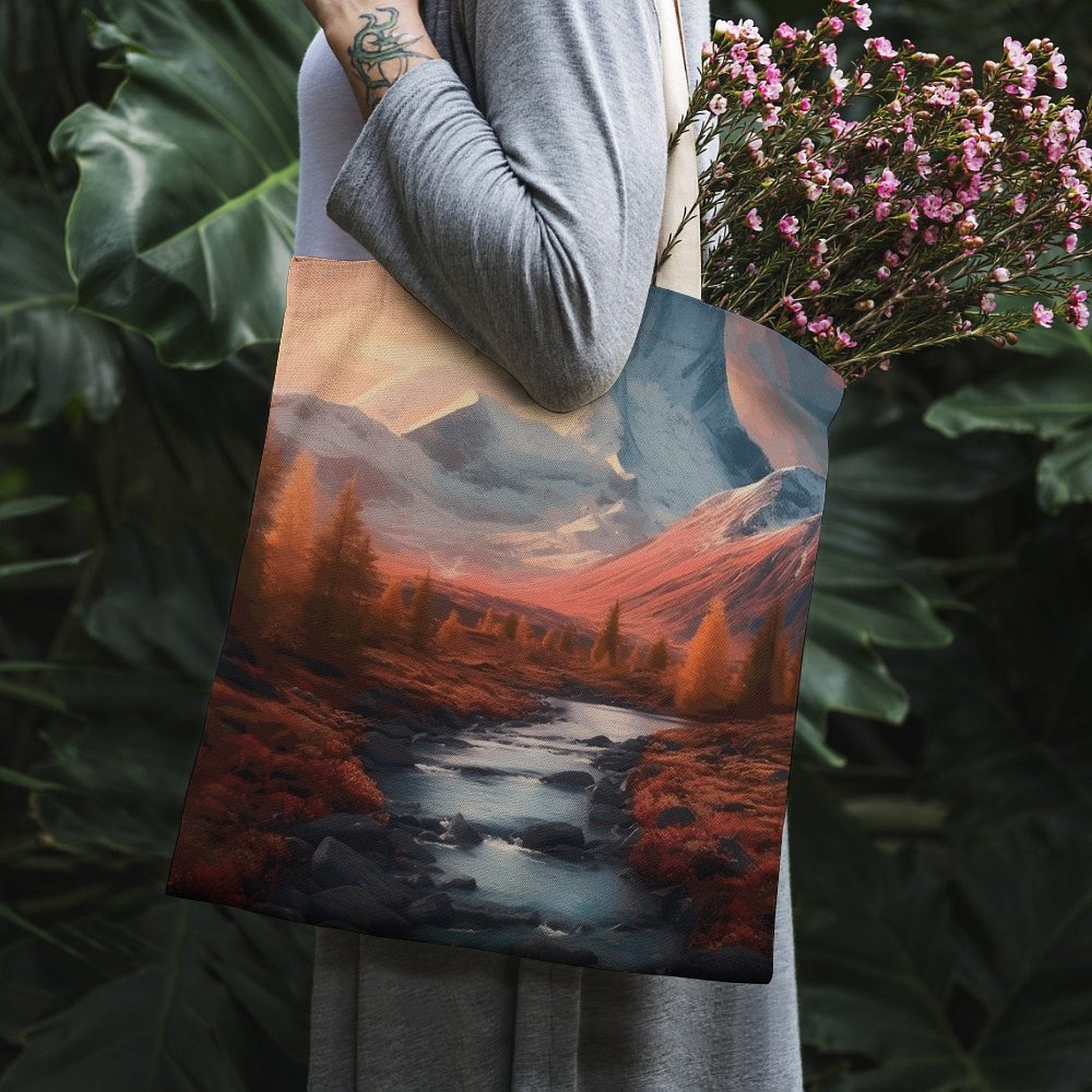 Canvas Tote Bag Double SolarLab_Norwegian_aurora_autumn_mountains_forestshyper-detail__935e43e8-37e6-44dc-8597-129fbe22a01a Style-9 38×41cm normal-online-PERSONAL DESIGN