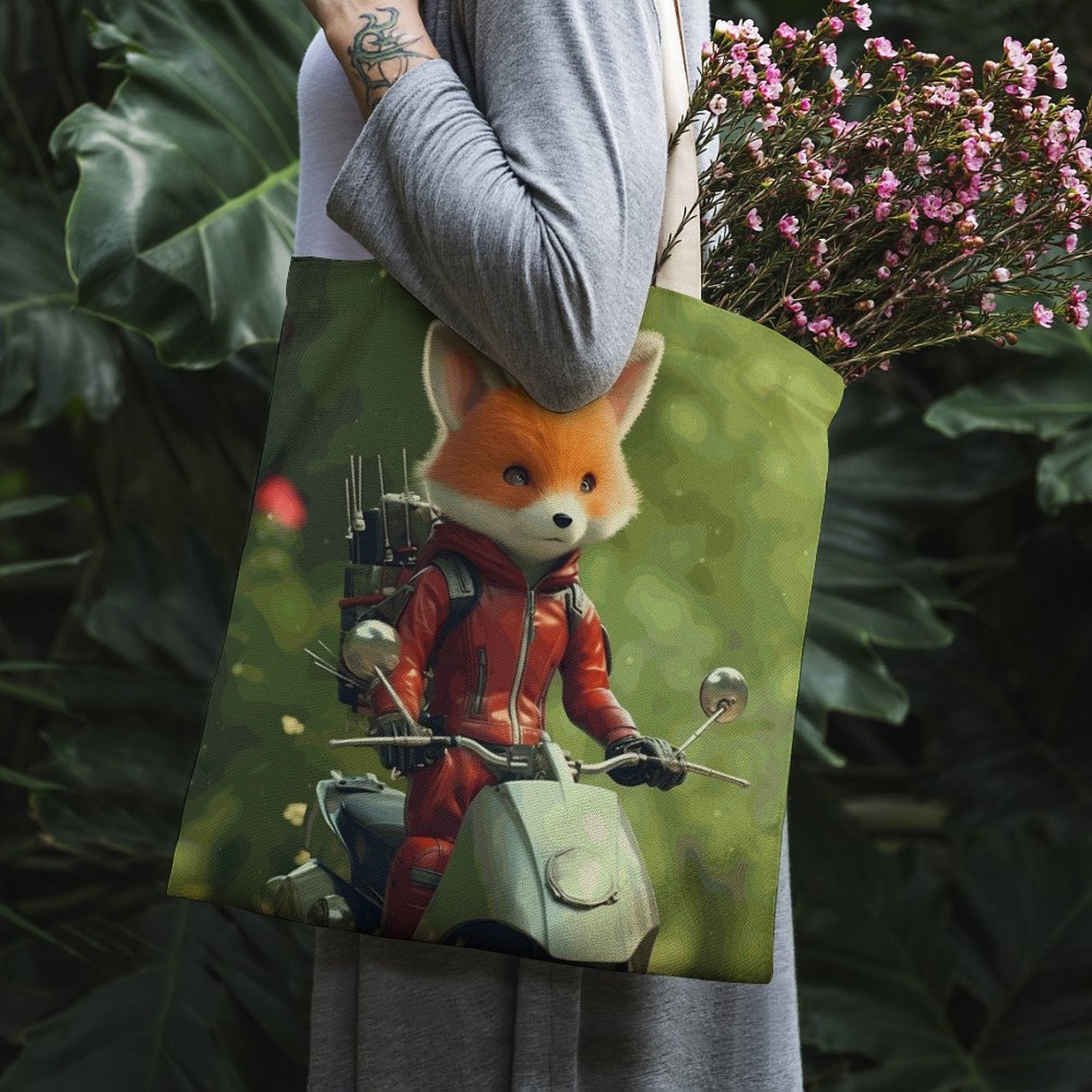 Canvas Tote Bag Double Fox_002 Style 38×41cm normal-online-PERSONAL DESIGN