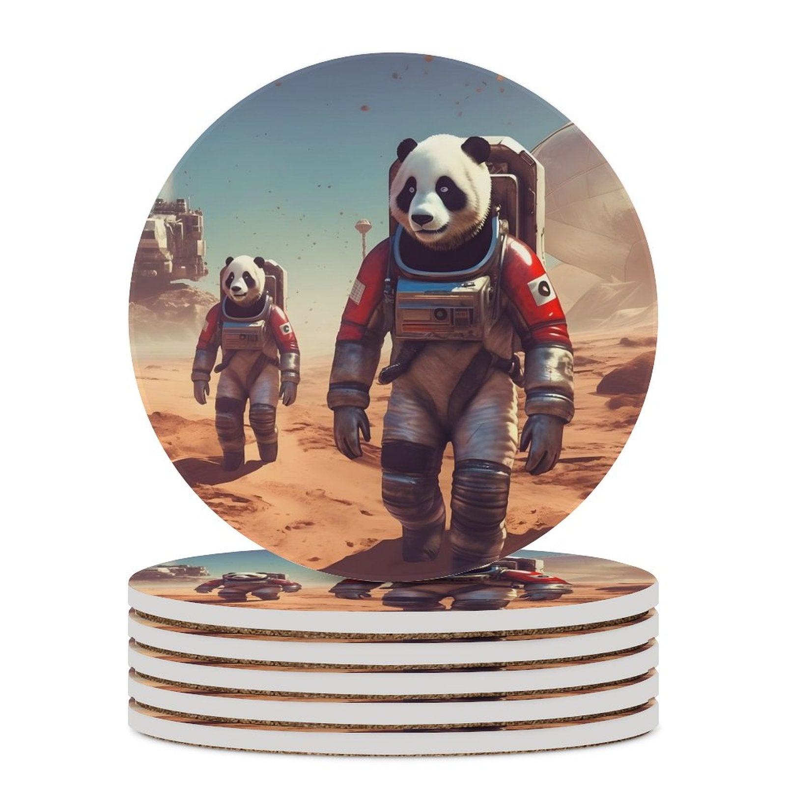 Ceramic Coasters (Round) SolarLab_Pandas_astronaut_walk_on_the_Mars_starship_Cyberpunk_f_fa1980bb-0343-4844-a352-fb0e5c8bf928 normal-online-PERSONAL DESIGN