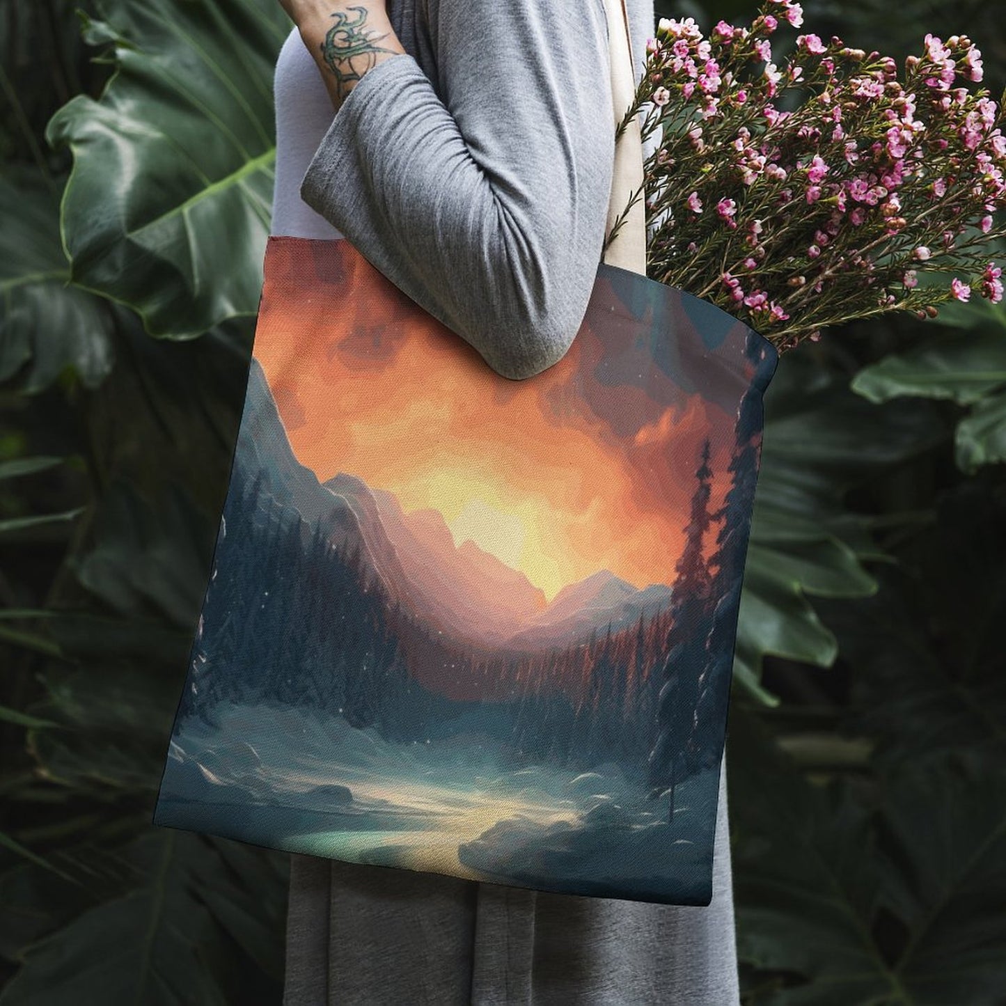 Canvas Tote Bag Double SolarLab_Norwegian_aurora_winter_mountains_forests_hyper-detail_569b47dc-9312-4b74-b052-f4d3b554921e Style-6 38×41cm normal-online-PERSONAL DESIGN
