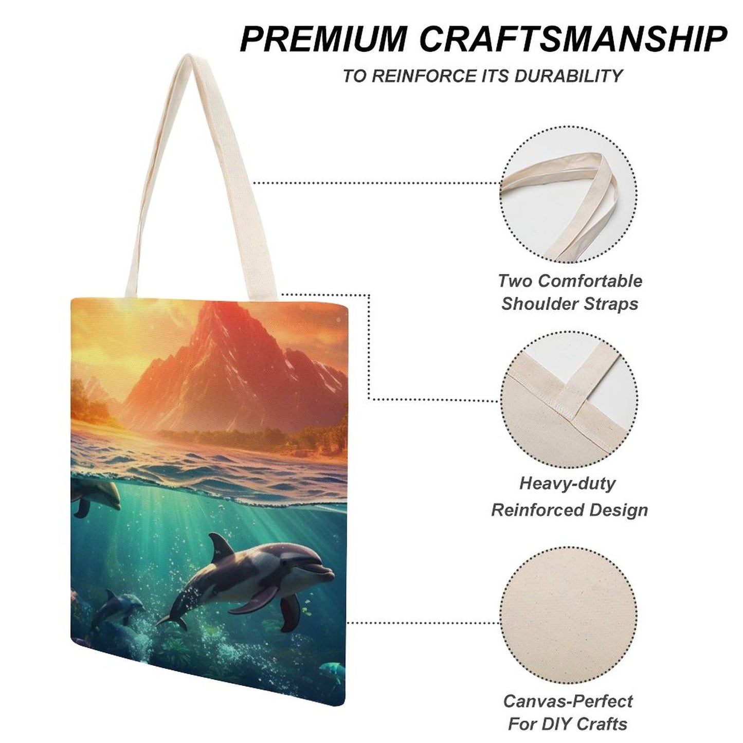 Canvas Tote Bag Double Side, Sea Dolphins, B001A010 - iTopMax