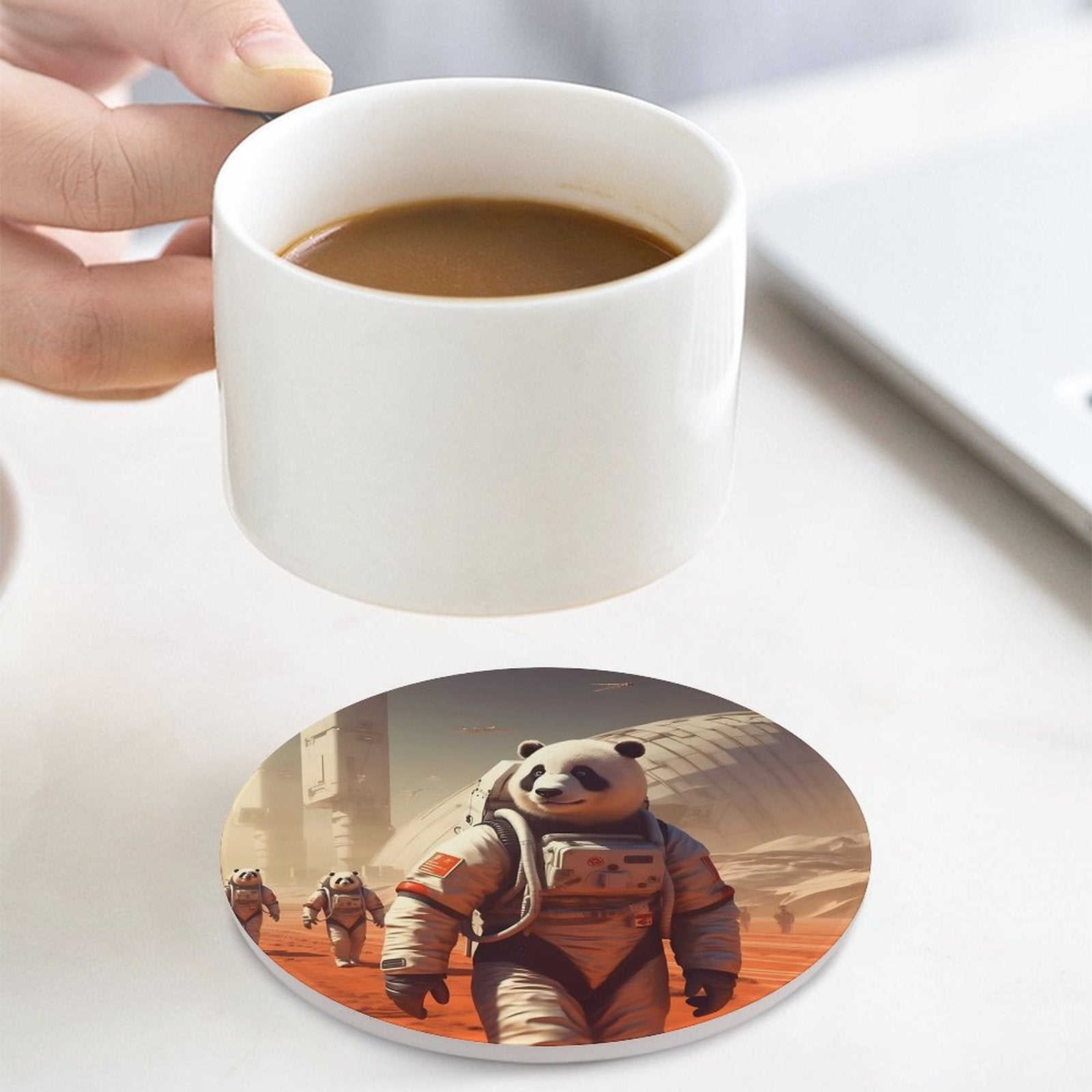 Ceramic Coasters (Round) SolarLab_Pandas_astronaut_walk_on_the_Mars_starship_Cyberpunk_f_54a1f0e3-58cf-429e-ac81-c608447d471a normal-online-PERSONAL DESIGN