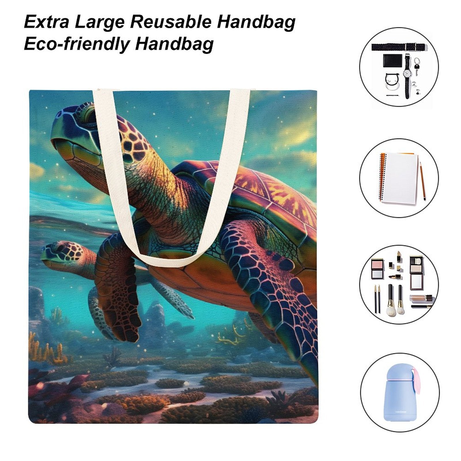 Canvas Tote Bag Double Side, Sea Turtles, B001A002 - iTopMax