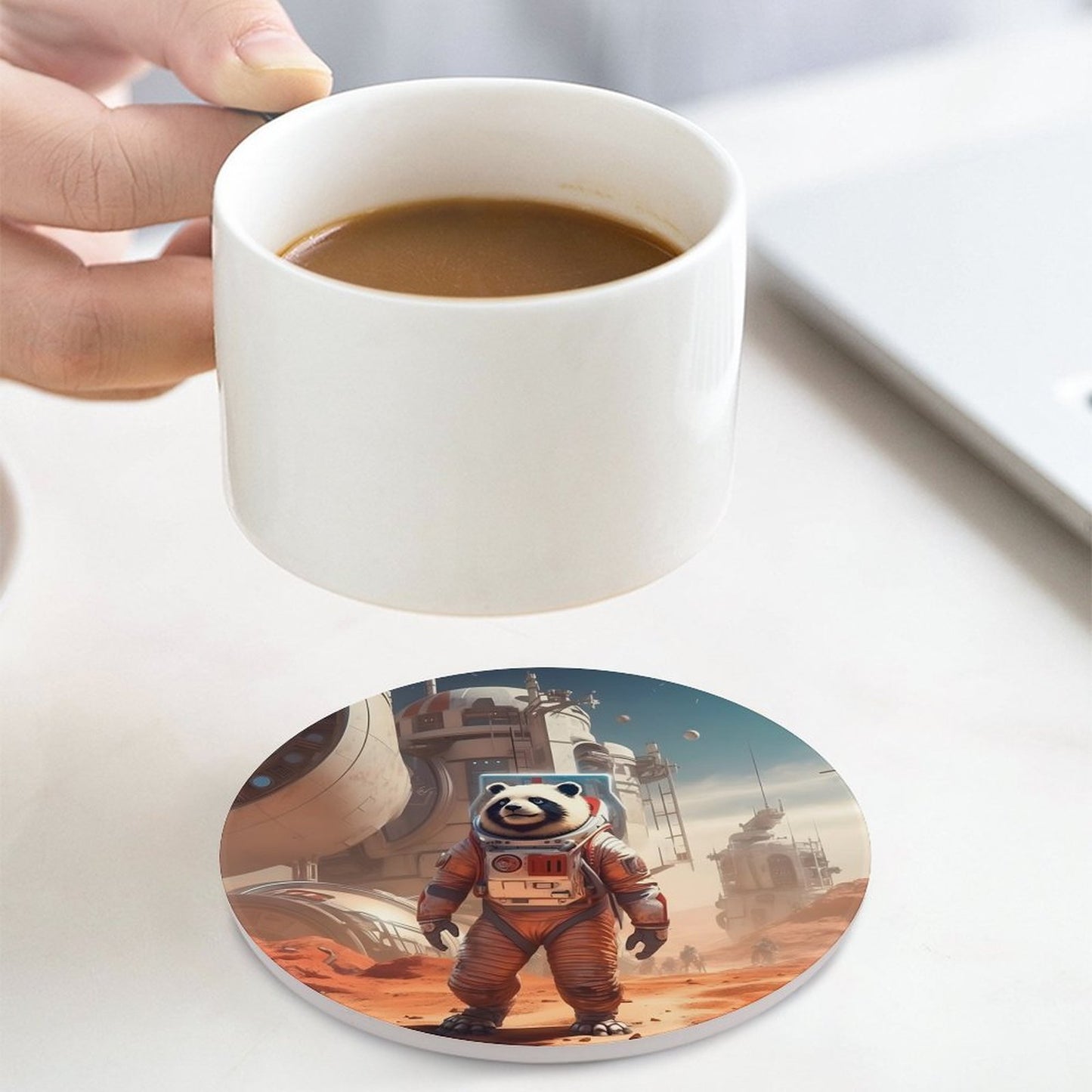 Ceramic Coasters (Round) SolarLab_a_Panda_astronaut_walk_on_the_Mars_starship_Cyberpunk__59fd3da3-8403-456b-9fa2-da871549cf0d normal-online-PERSONAL DESIGN