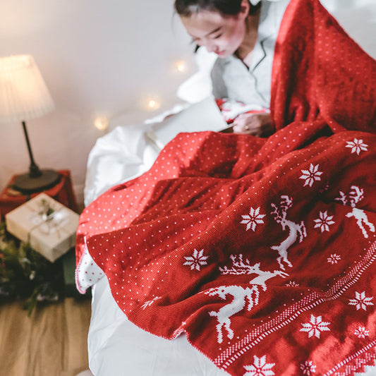 RJ005A  Polyster knit blanket SGS standard Red christmas deer FT