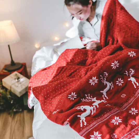 RJ005B  Polyster knit blanket SGS standard Grey christmas deer FT