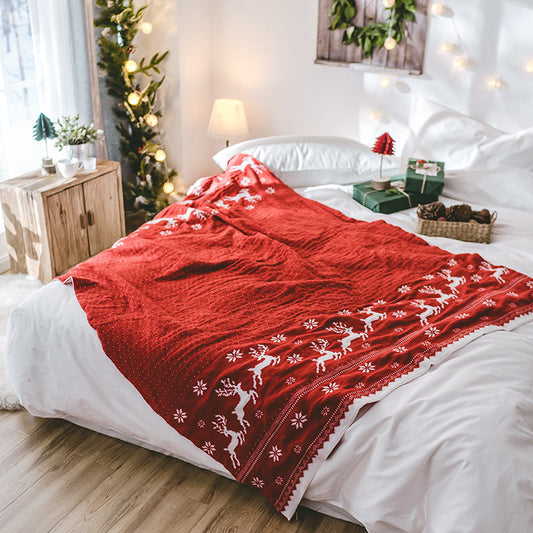 RJ005A  Polyster knit blanket SGS standard Red christmas deer FT