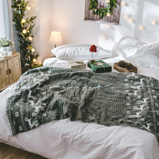 RJ005B  Polyster knit blanket SGS standard Grey christmas deer FT
