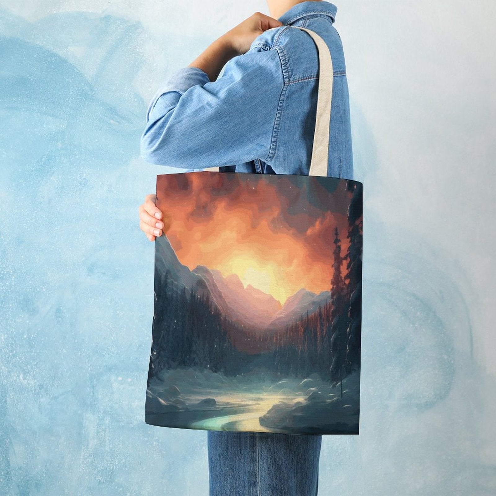 Canvas Tote Bag Double SolarLab_Norwegian_aurora_winter_mountains_forests_hyper-detail_569b47dc-9312-4b74-b052-f4d3b554921e Style-6 38×41cm normal-online-PERSONAL DESIGN