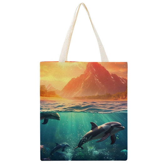 Canvas Tote Bag Double Side, Sea Dolphins, B001A010 - iTopMax