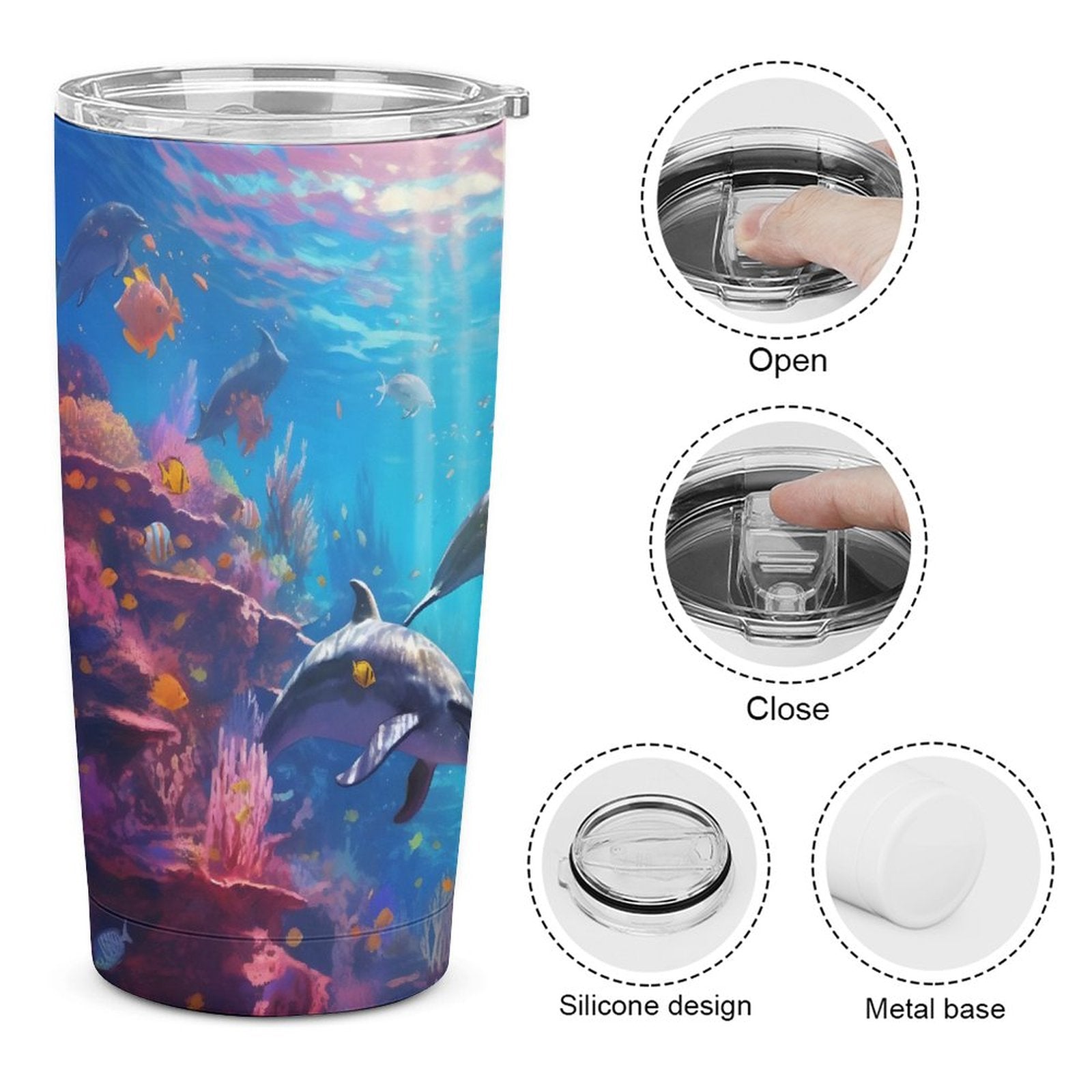 Car Cup Full Width Printed, Dolphins, CA01A02 - iTopMax