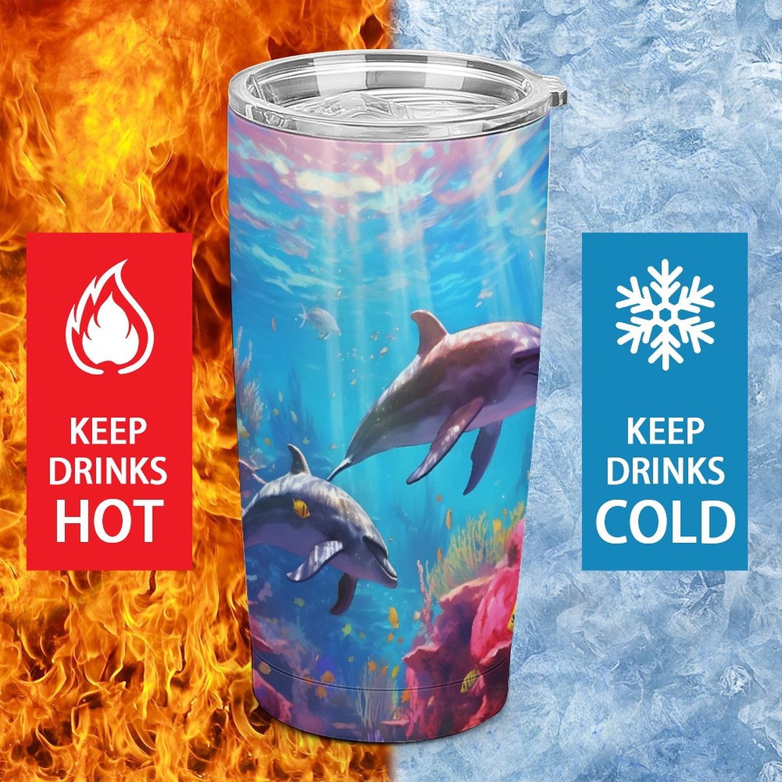 Car Cup Full Width Printed, Dolphins, CA01A02 - iTopMax