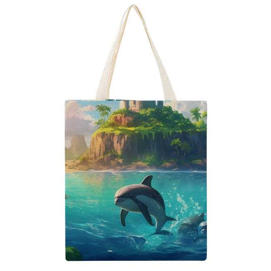 Canvas Tote Bag Double Side, Sea Dolphins, B001A008 - iTopMax