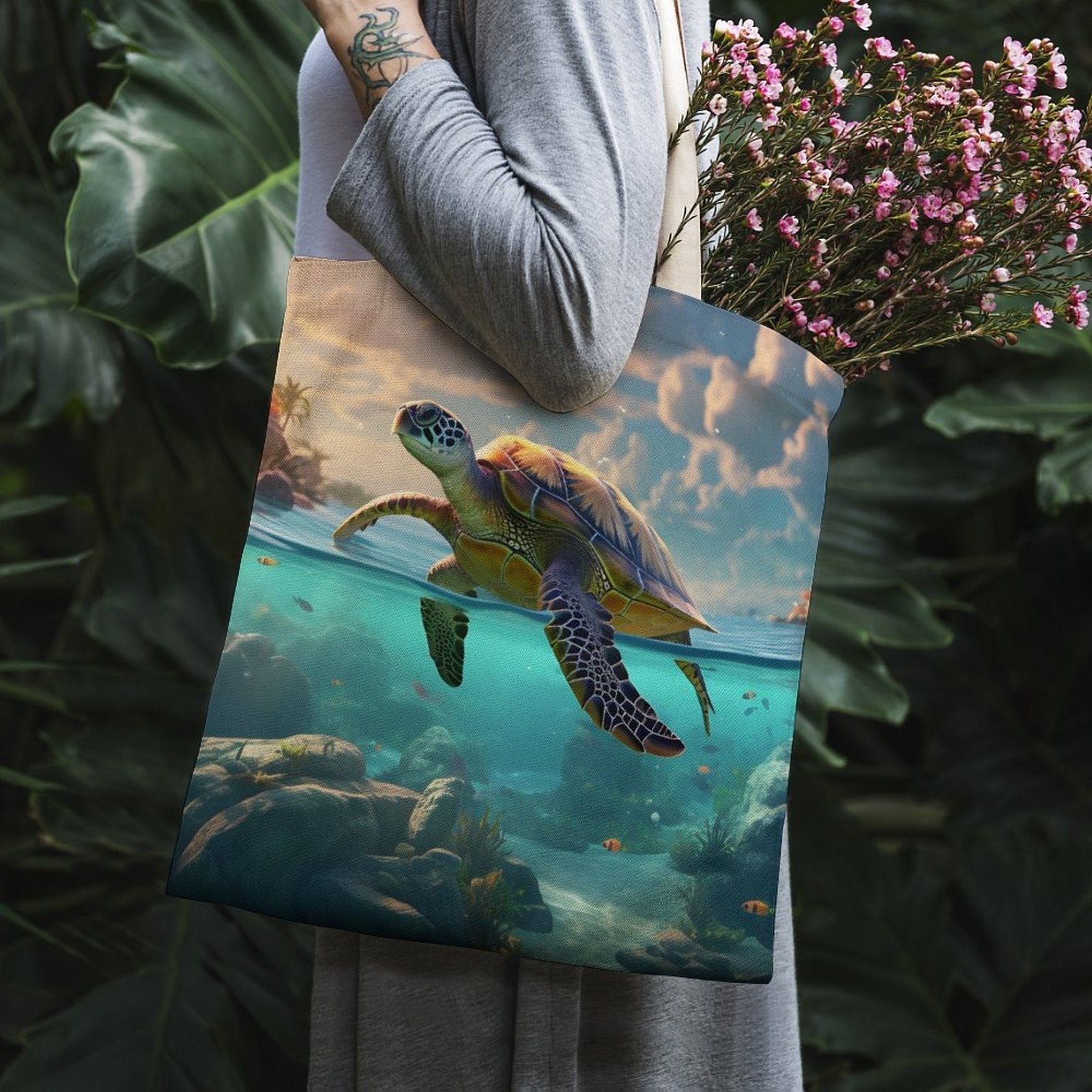 Canvas Tote Bag Double Side, Sea Turtles, B001A001 - iTopMax