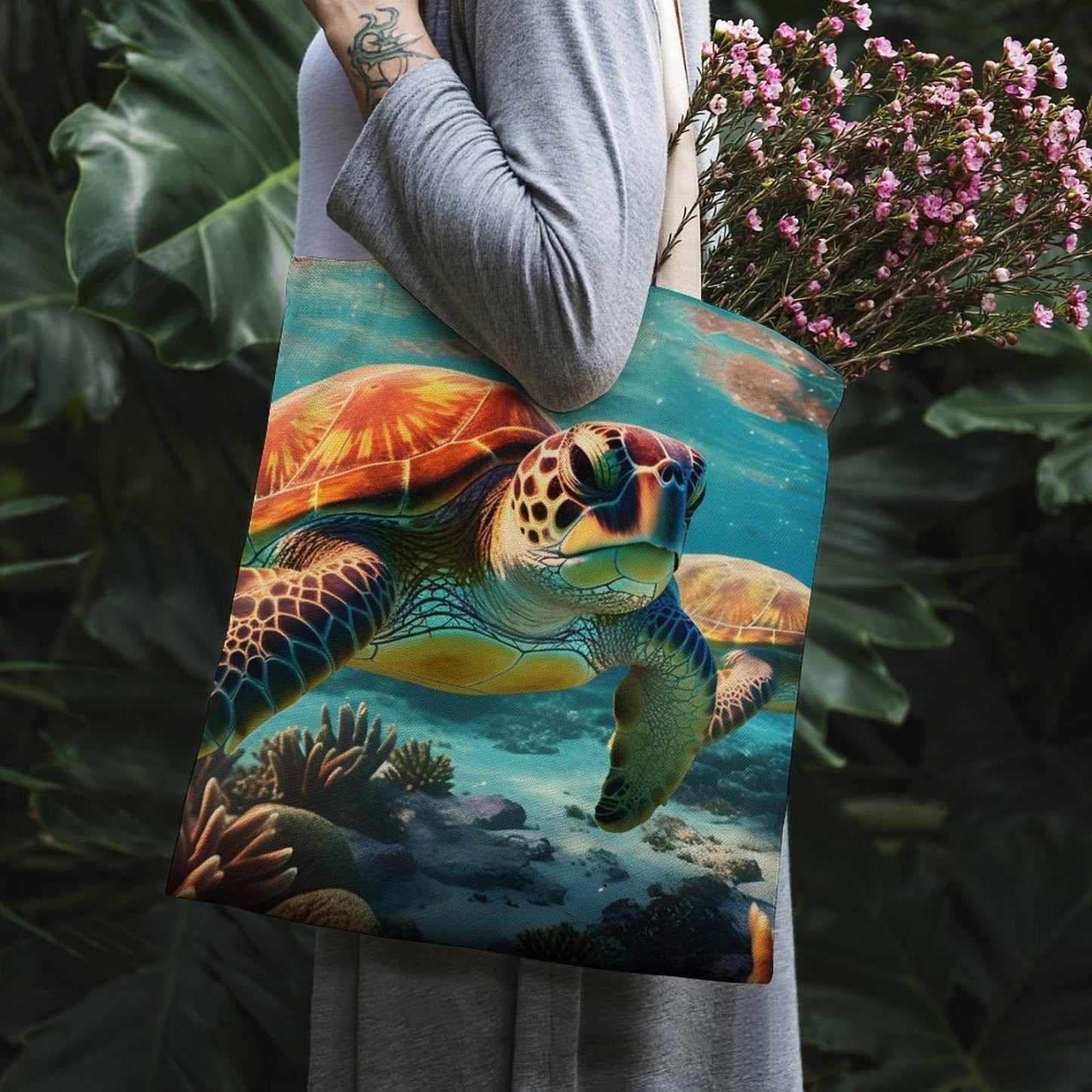 Canvas Tote Bag Double Side, Sea Turtles, B001A005 - iTopMax