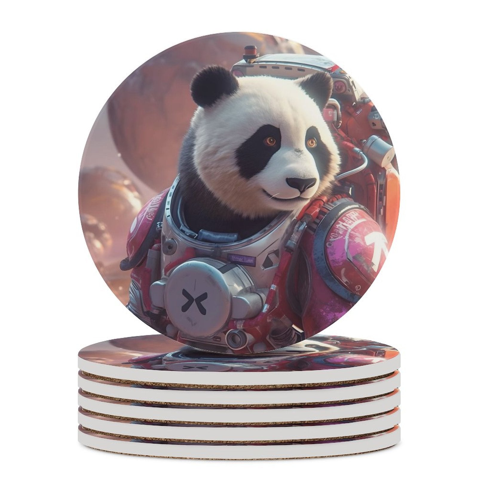 Ceramic Coasters (Round) SolarLab_a_Panda_astronaut_walk_on_the_Mars_spaceship_sci-fi_pu_44cd361c-32e6-49e9-b2c6-7ab2577bb9f1 normal-online-PERSONAL DESIGN
