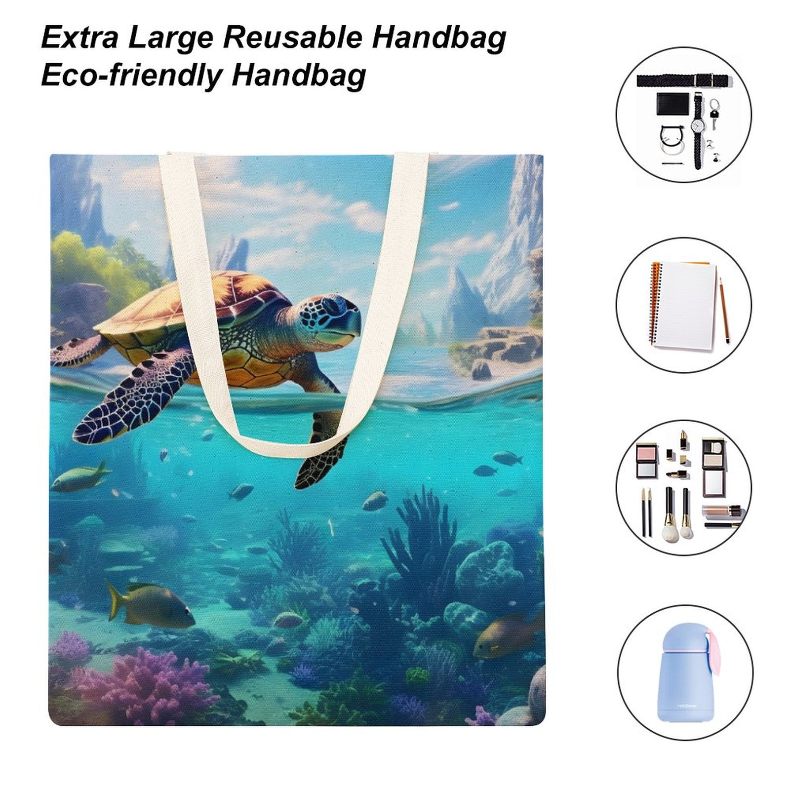 Canvas Tote Bag Double Side, Sea Turtles, B001A004 - iTopMax
