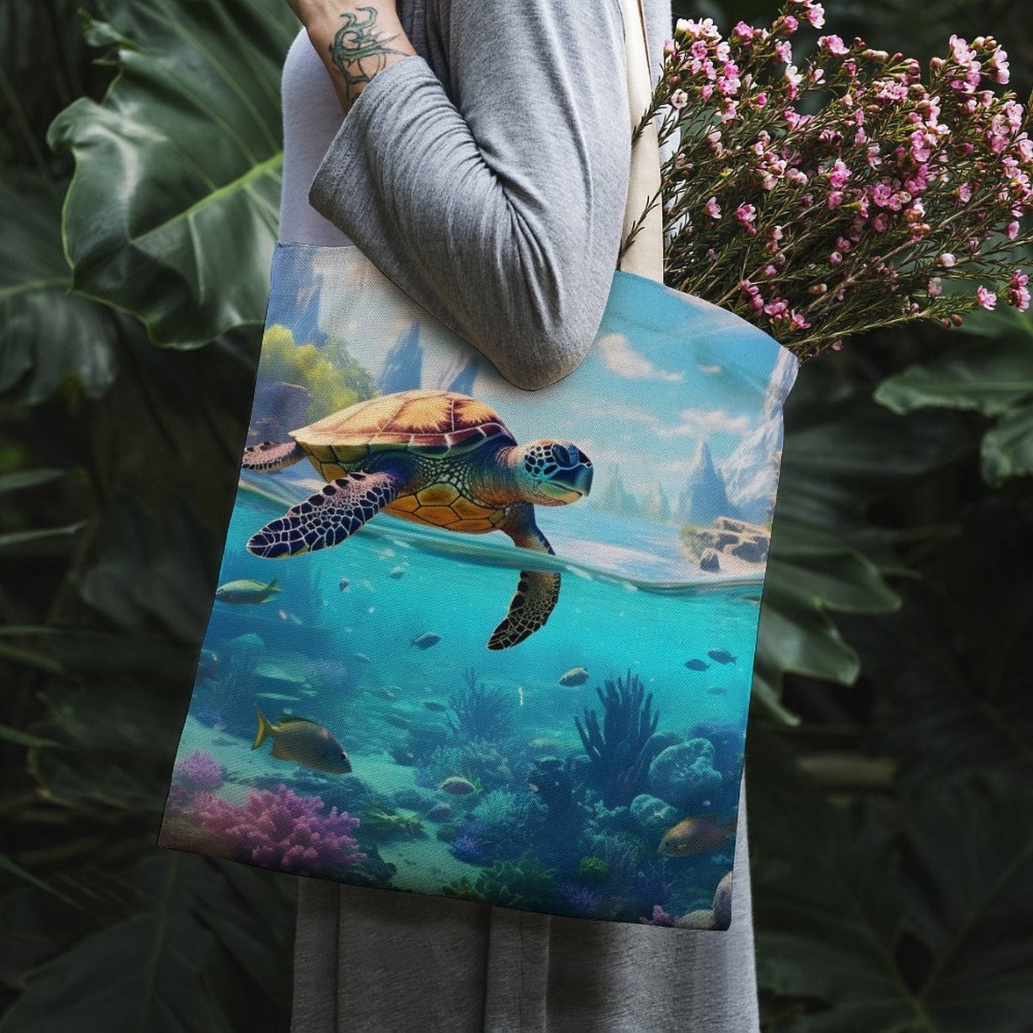 Canvas Tote Bag Double Side, Sea Turtles, B001A004 - iTopMax