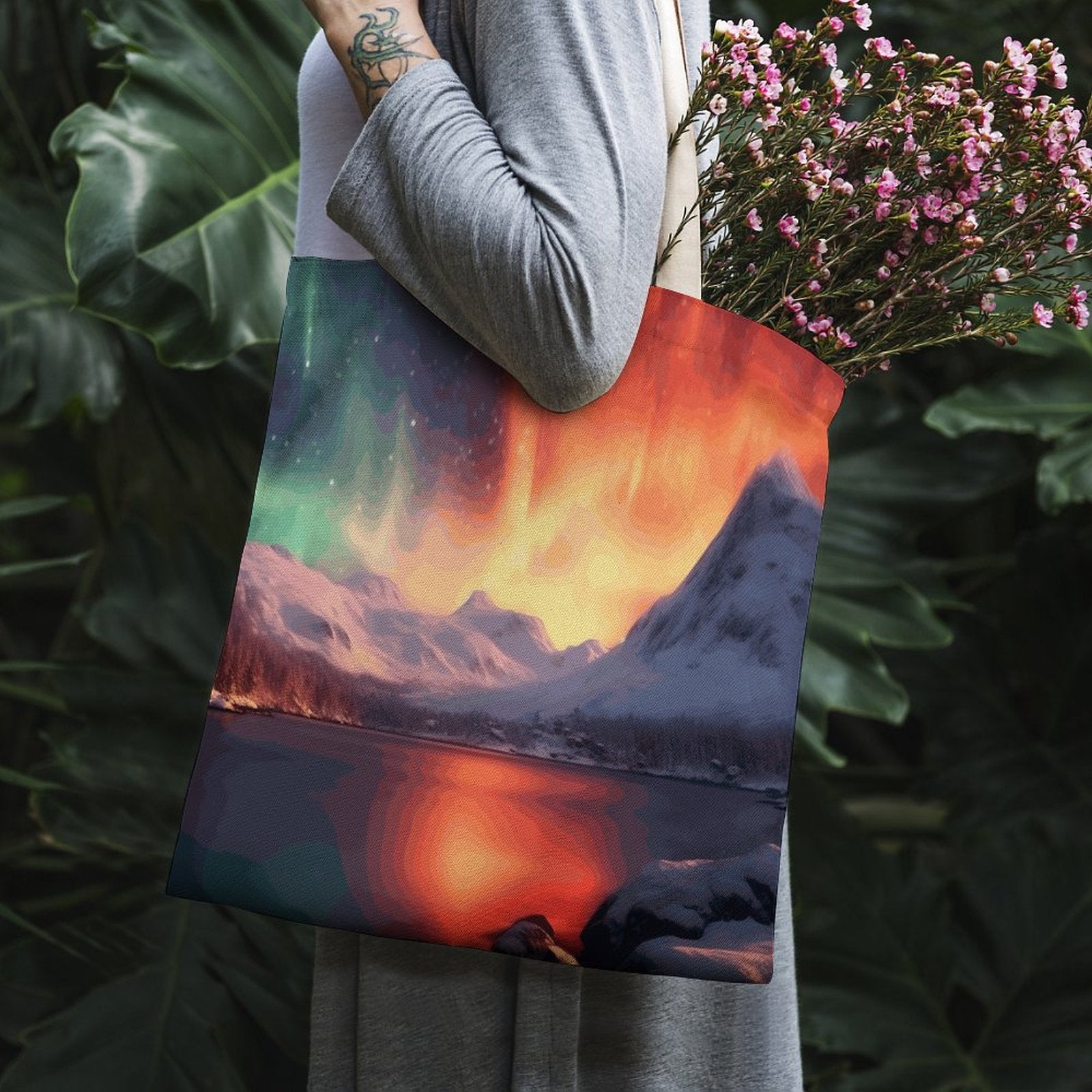 Canvas Tote Bag Double SolarLab_Norwegian_aurora_winter_mountains_forests_lake_hyper-d_d5f5f8af-edcf-4892-a640-8e4a2b673b21 Style 38×41cm normal-online-PERSONAL DESIGN