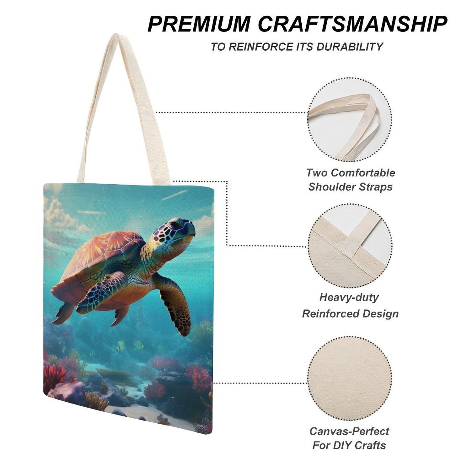 Canvas Tote Bag Double Side, Sea Turtles, B001A006 - iTopMax