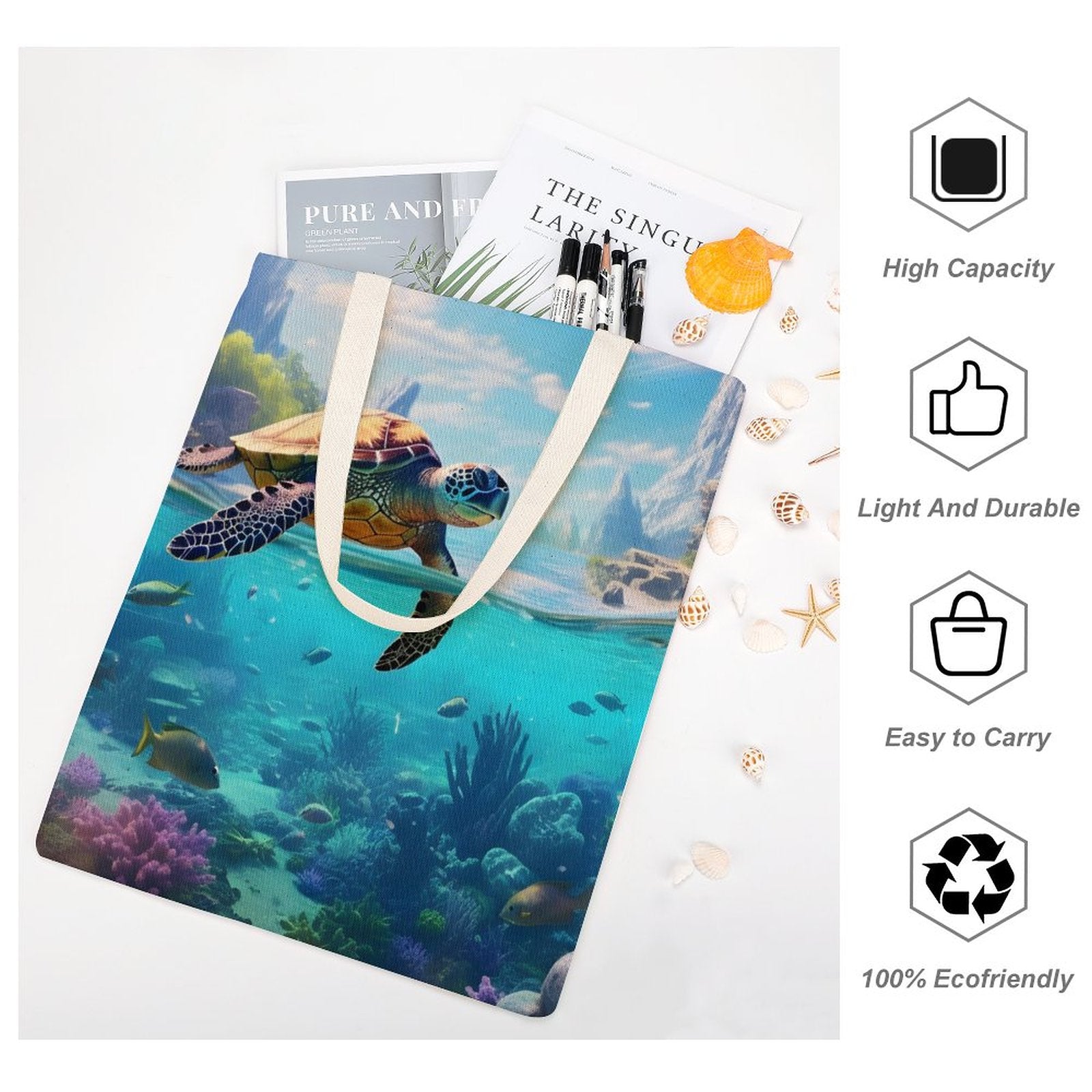 Canvas Tote Bag Double Side, Sea Turtles, B001A004 - iTopMax