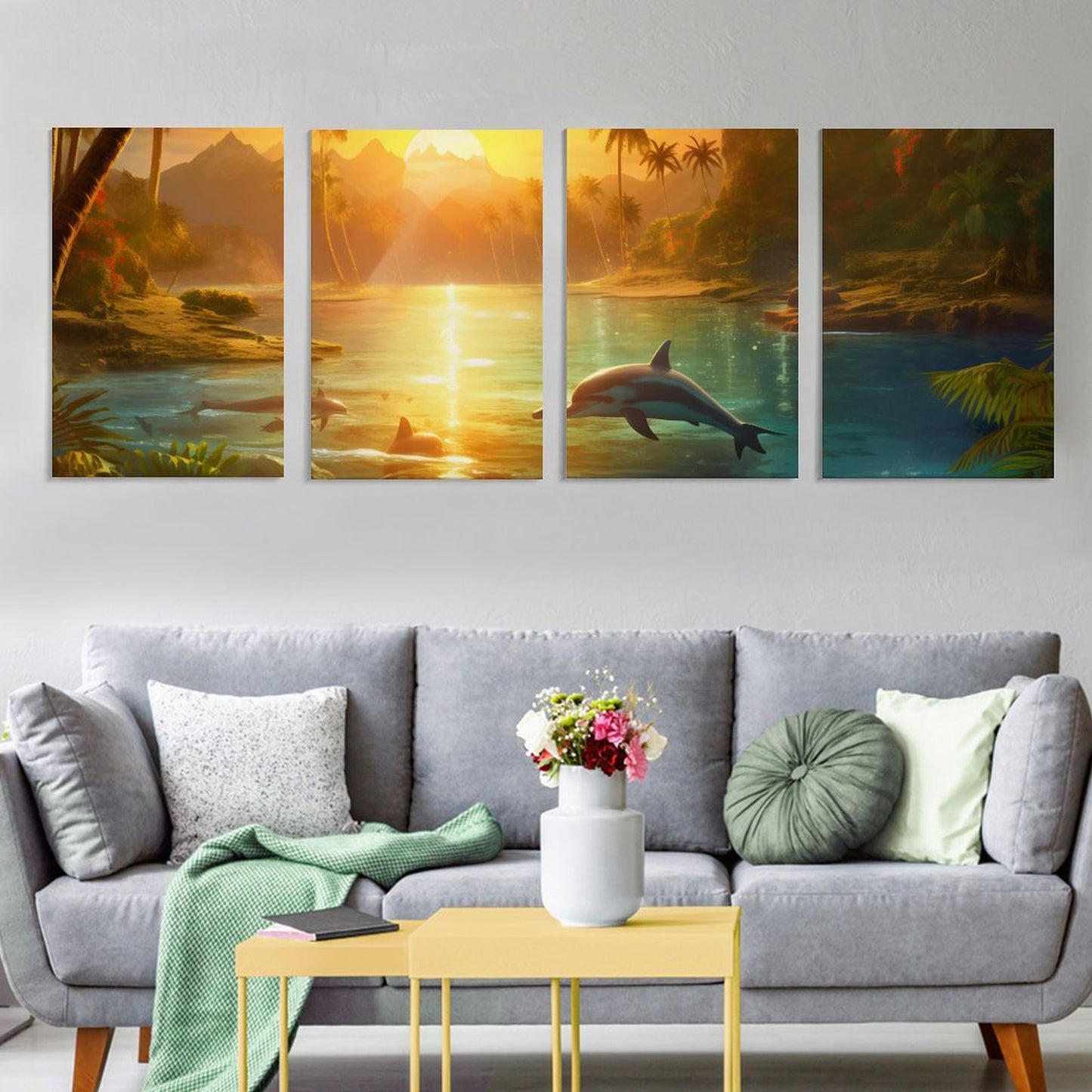 4 Panel Hanging Posters Vertical SolarLab_Dolphins_tropical_sea_island_sunlight_fantasy_stock_il_a1e3c590-502d-47a3-b8a0-58084a7f2d16 normal-online-PERSONAL DESIGN