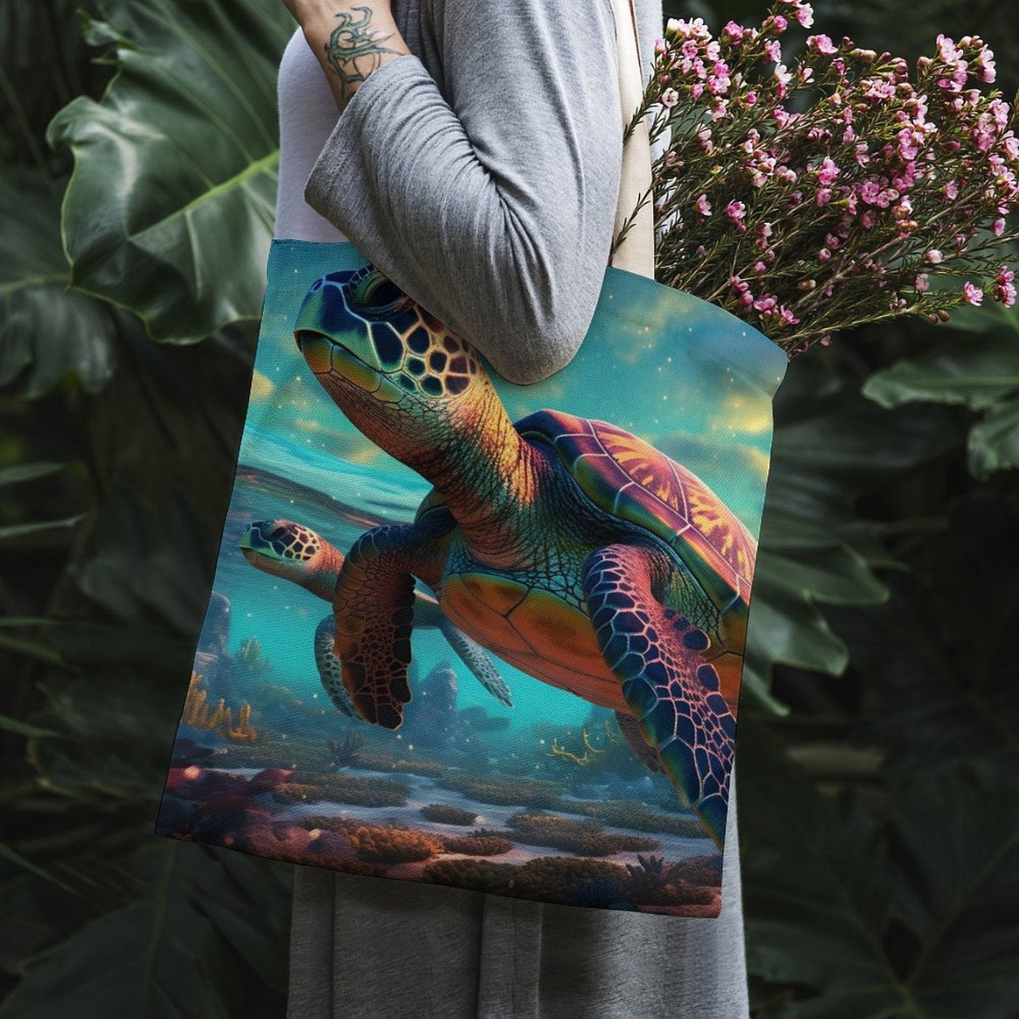 Canvas Tote Bag Double Side, Sea Turtles, B001A002 - iTopMax