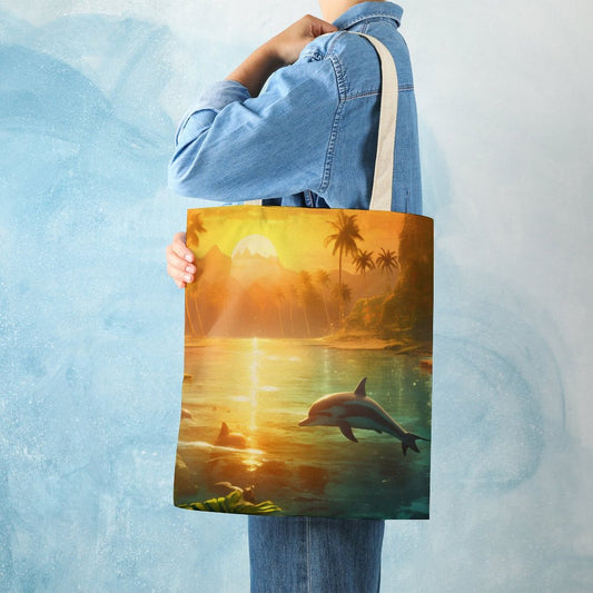 Canvas Tote Bag Double Side, Sea Dolphins, B001A007 - iTopMax
