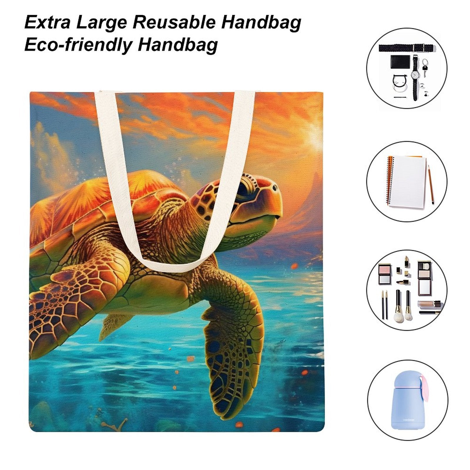 Canvas Tote Bag Double Side, Sea Turtles, B001A003 - iTopMax