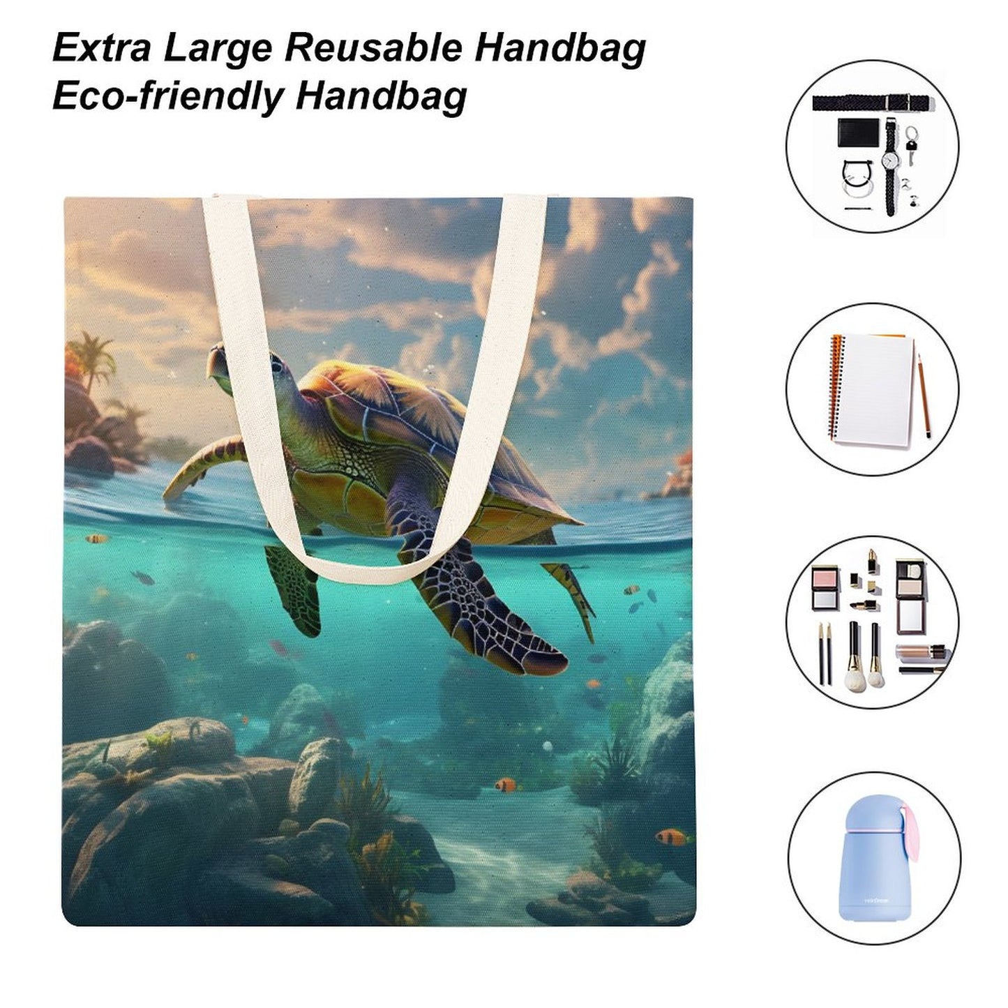 Canvas Tote Bag Double Side, Sea Turtles, B001A001 - iTopMax