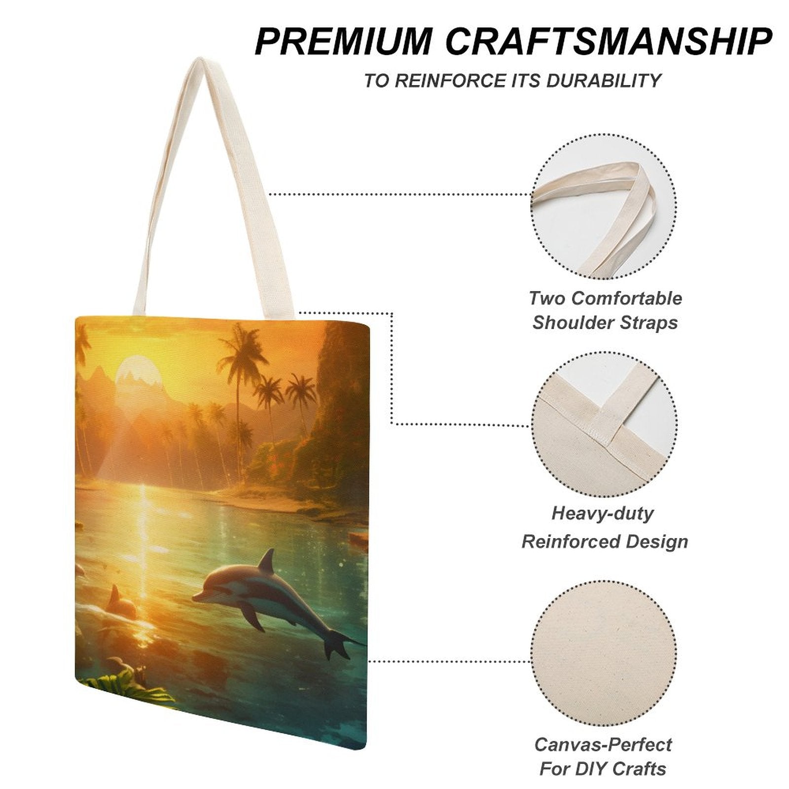 Canvas Tote Bag Double Side, Sea Dolphins, B001A007 - iTopMax