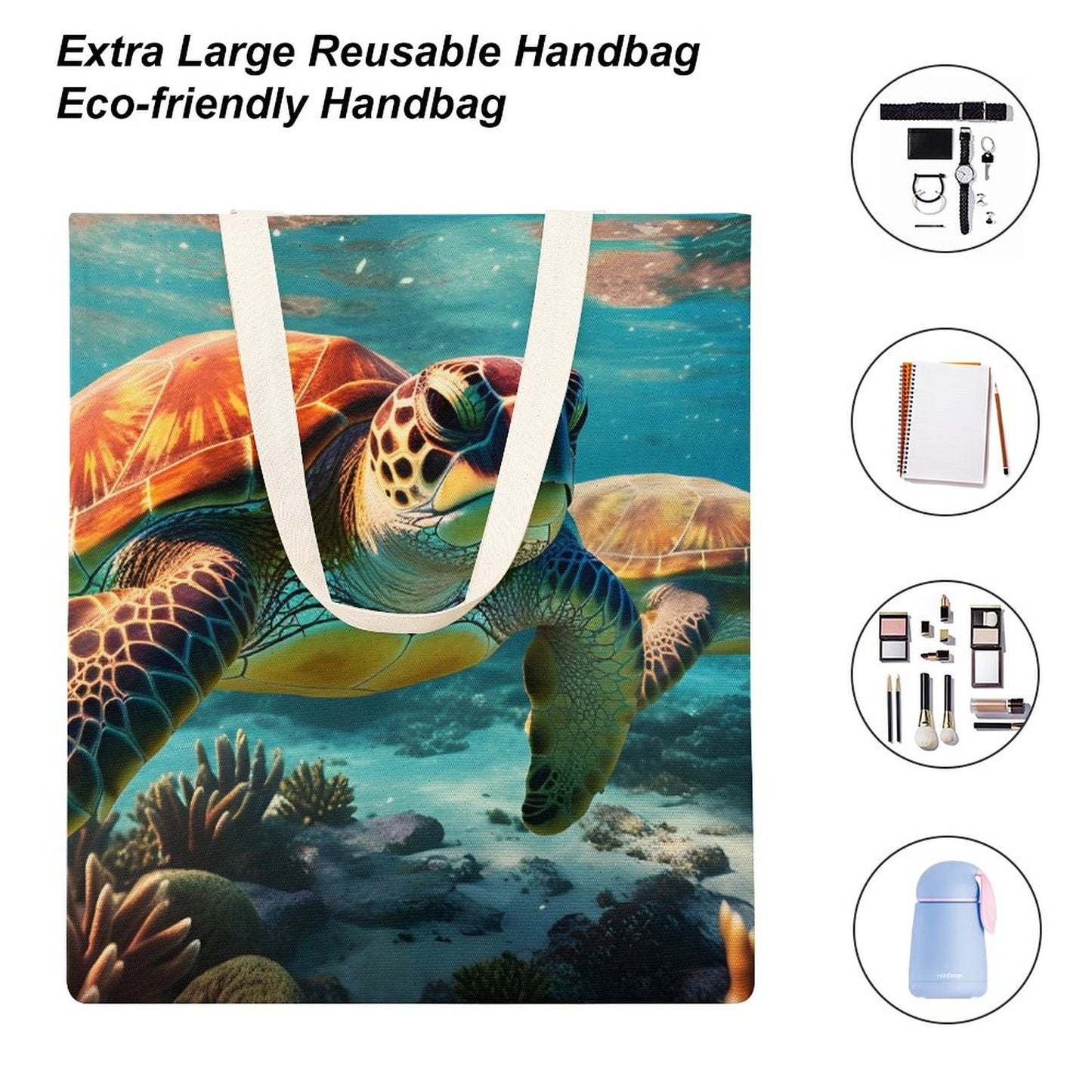 Canvas Tote Bag Double Side, Sea Turtles, B001A005 - iTopMax