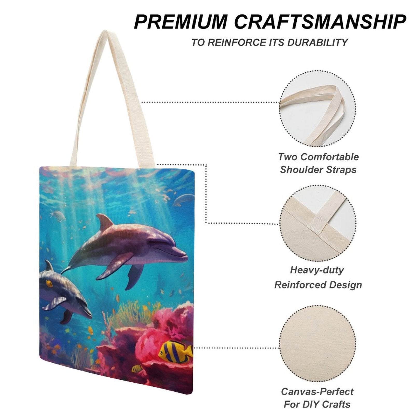 Canvas Tote Bag Double Side, Sea Dolphins, B001A009 - iTopMax
