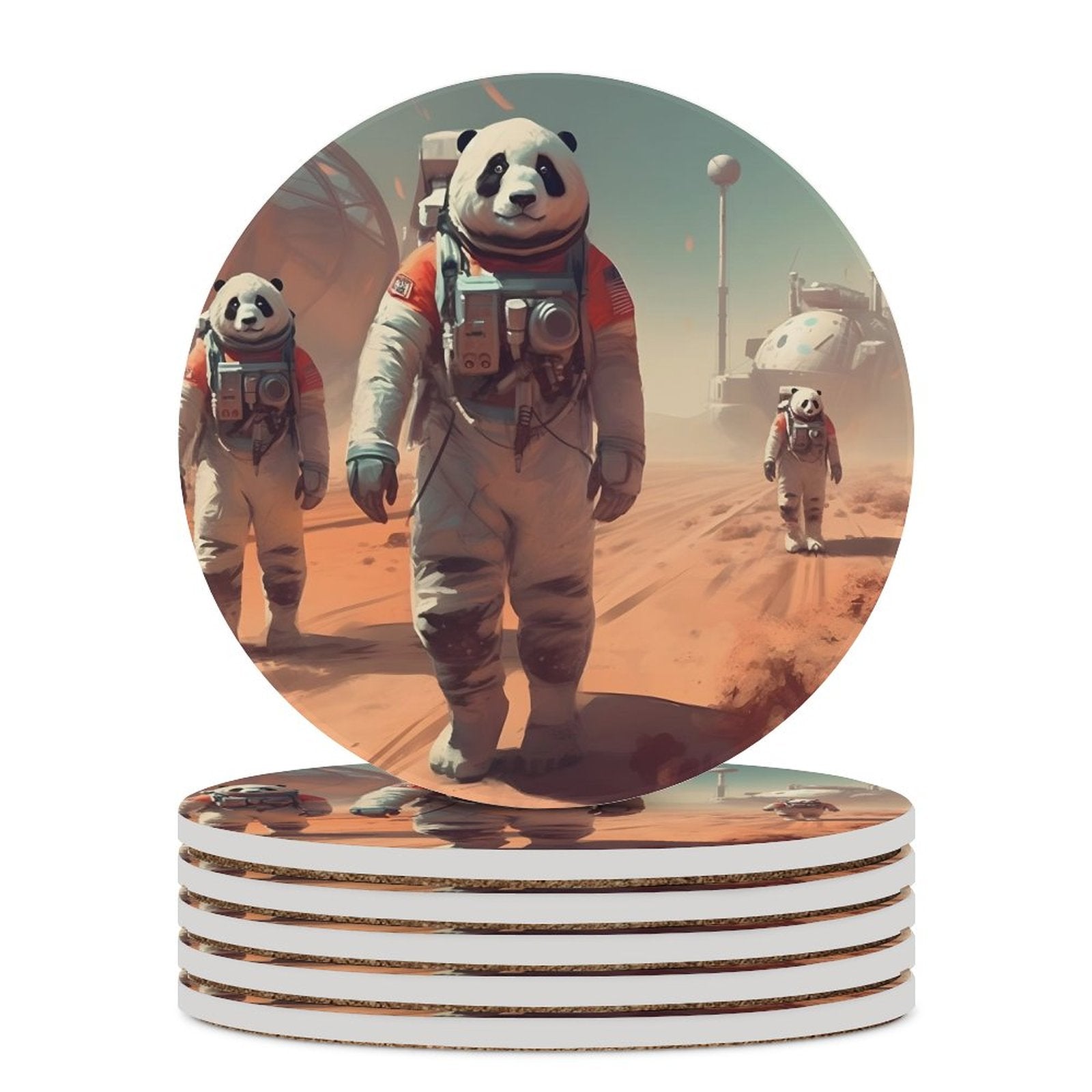 Ceramic Coasters (Round) SolarLab_Pandas_astronaut_walk_on_the_Mars_starship_Cyberpunk_f_2cc9b61d-e23a-4714-b196-75907c177544 normal-online-PERSONAL DESIGN