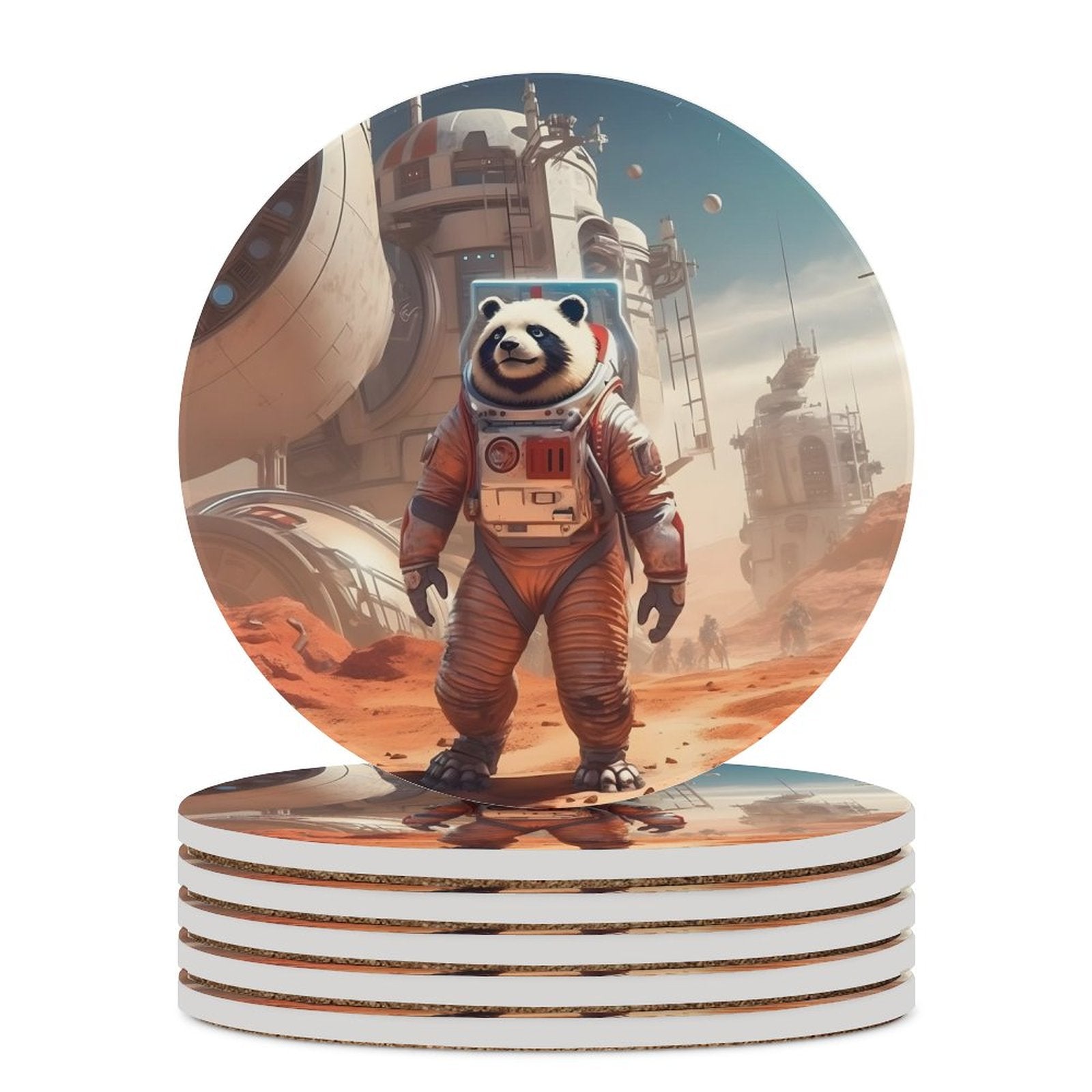 Ceramic Coasters (Round) SolarLab_a_Panda_astronaut_walk_on_the_Mars_starship_Cyberpunk__59fd3da3-8403-456b-9fa2-da871549cf0d normal-online-PERSONAL DESIGN