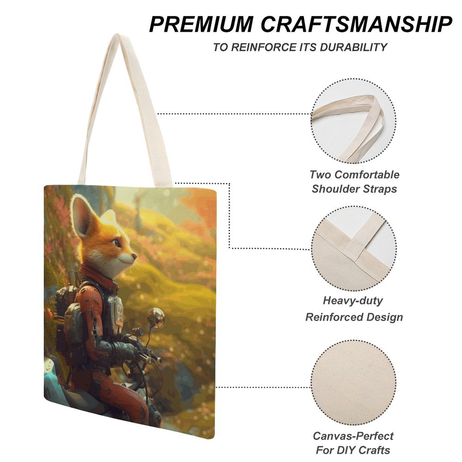 Canvas Tote Bag Double Fox_001 Style 38×41cm normal-online-PERSONAL DESIGN