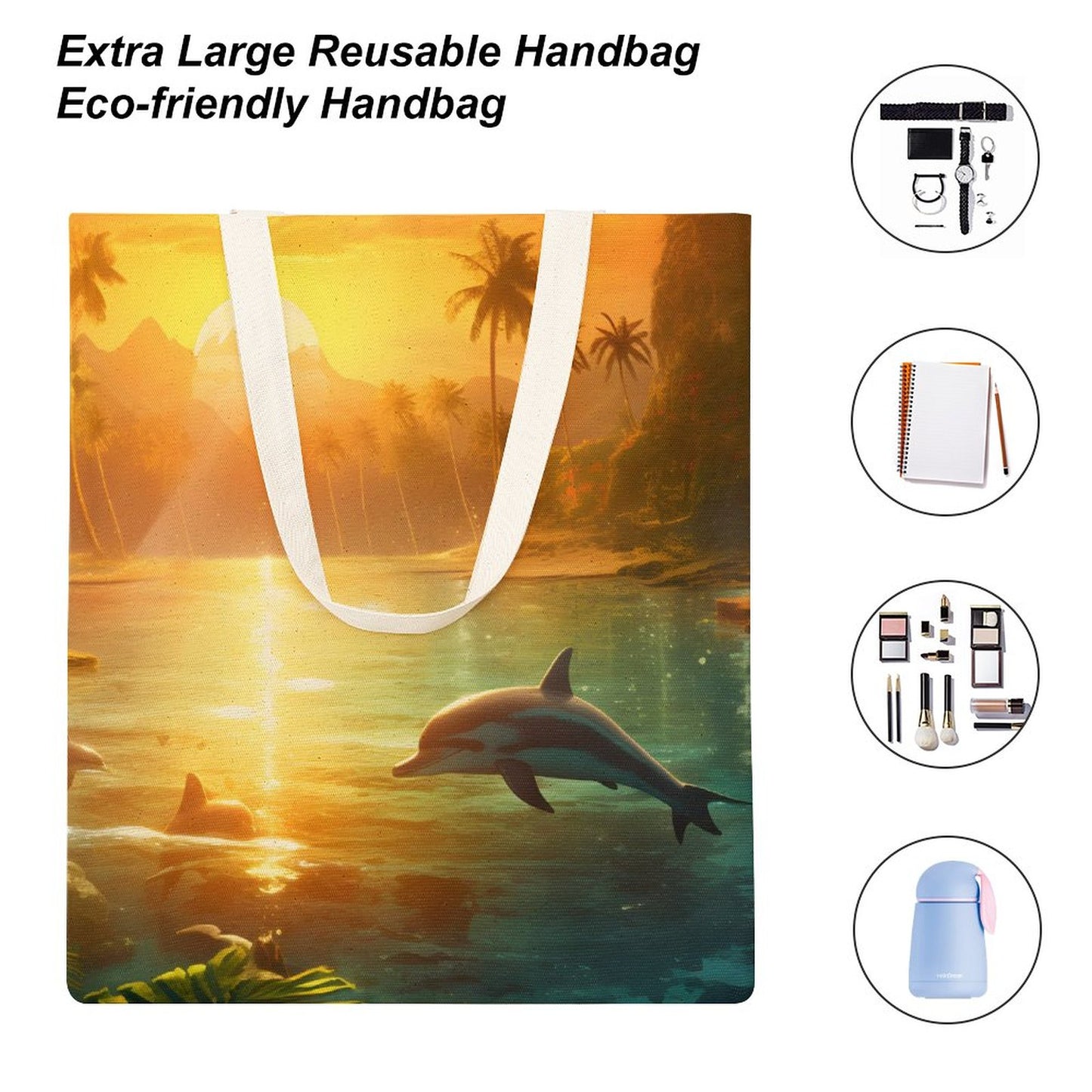 Canvas Tote Bag Double Side, Sea Dolphins, B001A007 - iTopMax