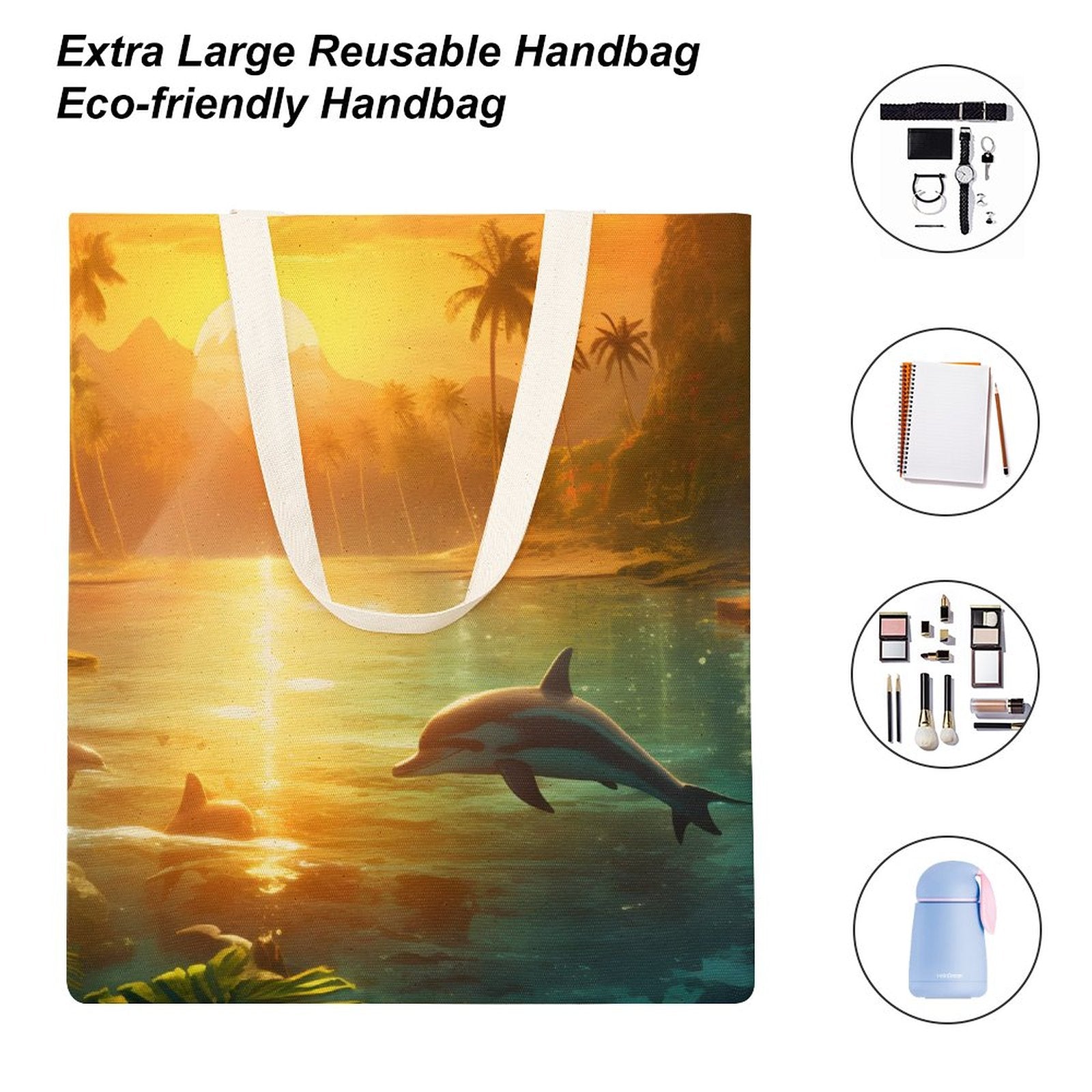 Canvas Tote Bag Double Side, Sea Dolphins, B001A007 - iTopMax