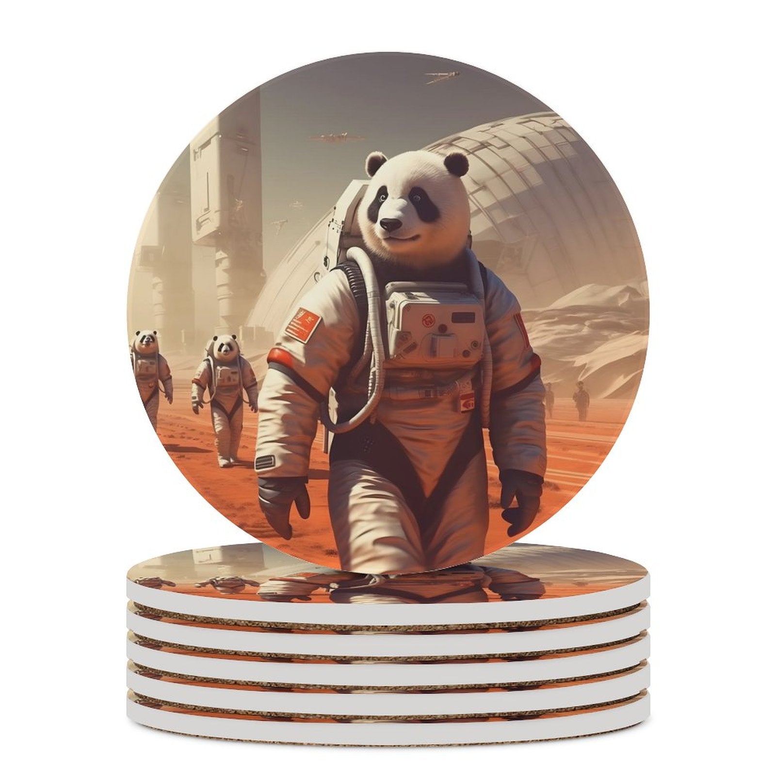 Ceramic Coasters (Round) SolarLab_Pandas_astronaut_walk_on_the_Mars_starship_Cyberpunk_f_54a1f0e3-58cf-429e-ac81-c608447d471a normal-online-PERSONAL DESIGN