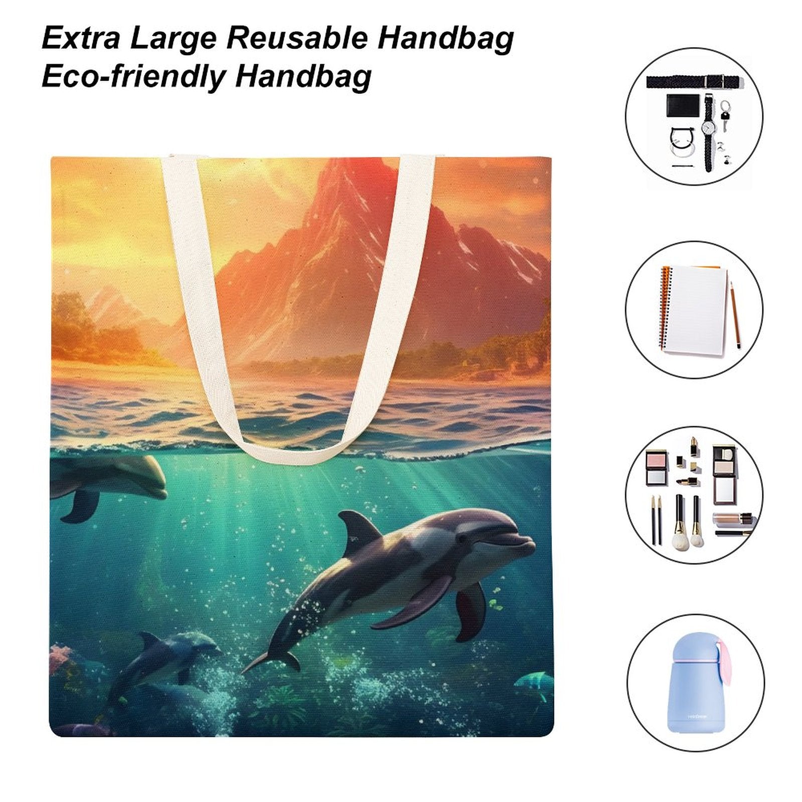 Canvas Tote Bag Double Side, Sea Dolphins, B001A010 - iTopMax