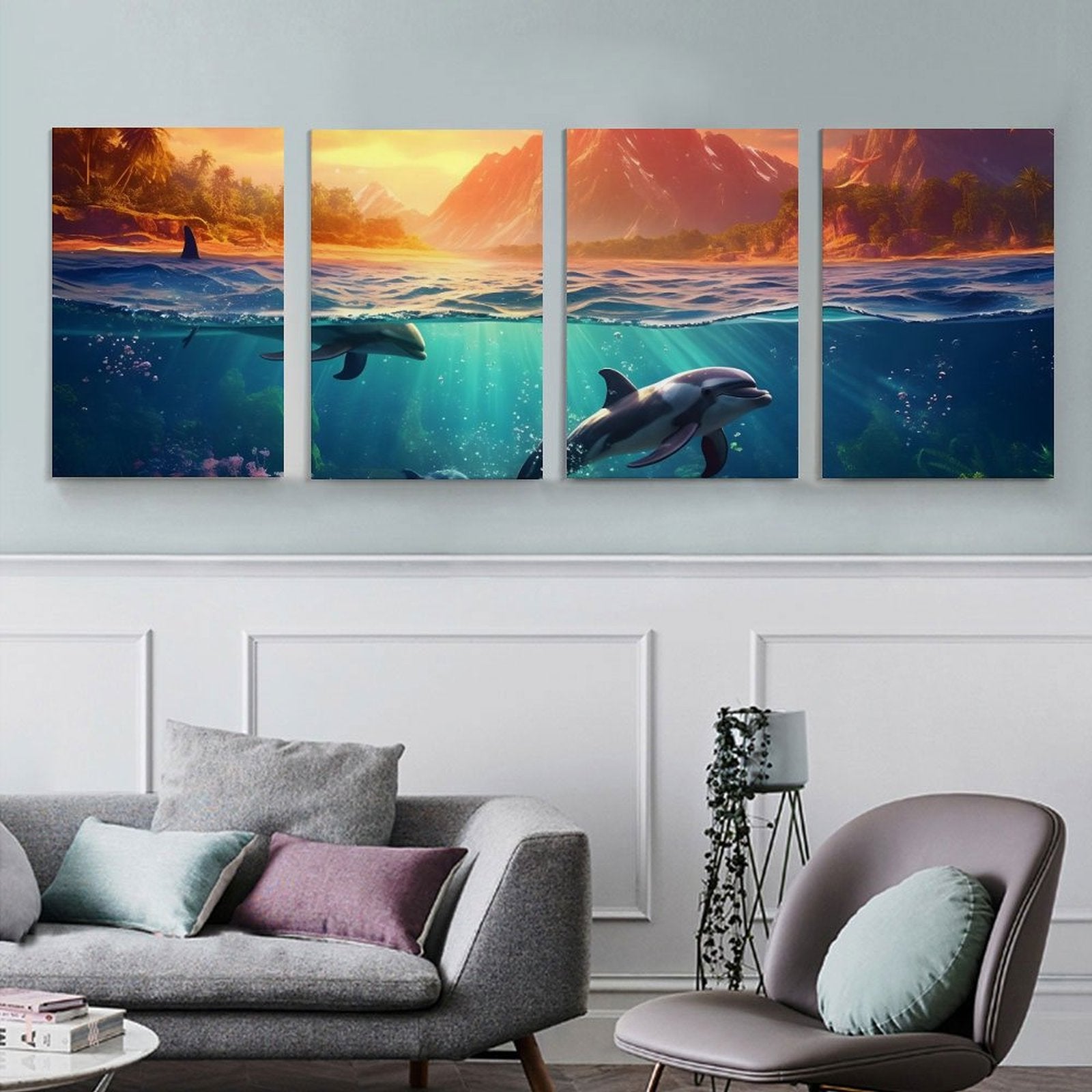4 Panel Hanging Posters Vertical SolarLab_Dolphins_tropical_sea_island_sunlight_fantasy_hyper-de_f2db25c8-82f5-45d9-9ff2-698e69821ae5 normal-online-PERSONAL DESIGN