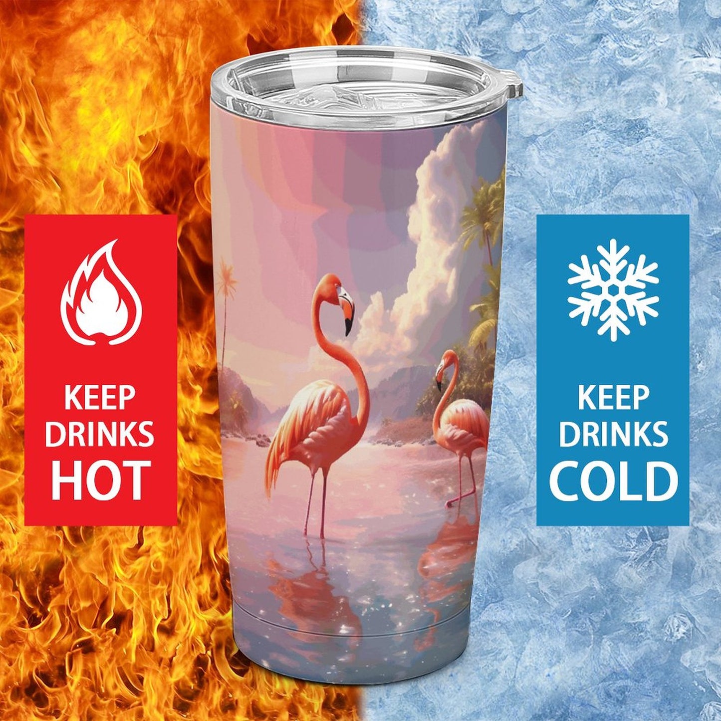 Car Cup Full Width Printed, Flamingos, CA01A05 - iTopMax