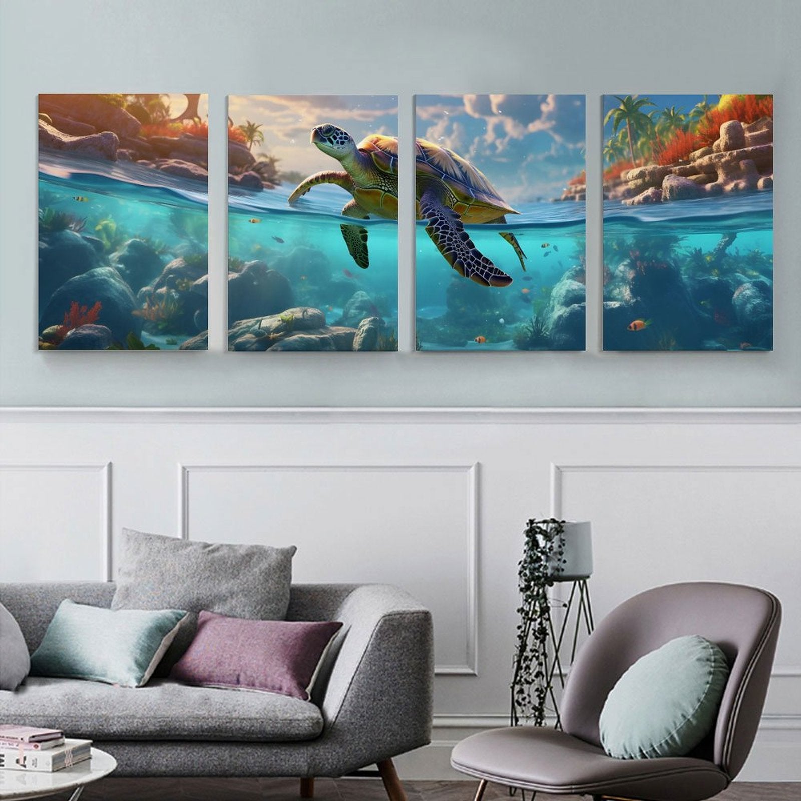 4 Panel Hanging Posters Vertical SolarLab_Sea_turtles_tropical_sea_island_sunlight_hyper-detail__88c311a8-1508-4981-8598-3d2b7de2cfd0 normal-online-PERSONAL DESIGN