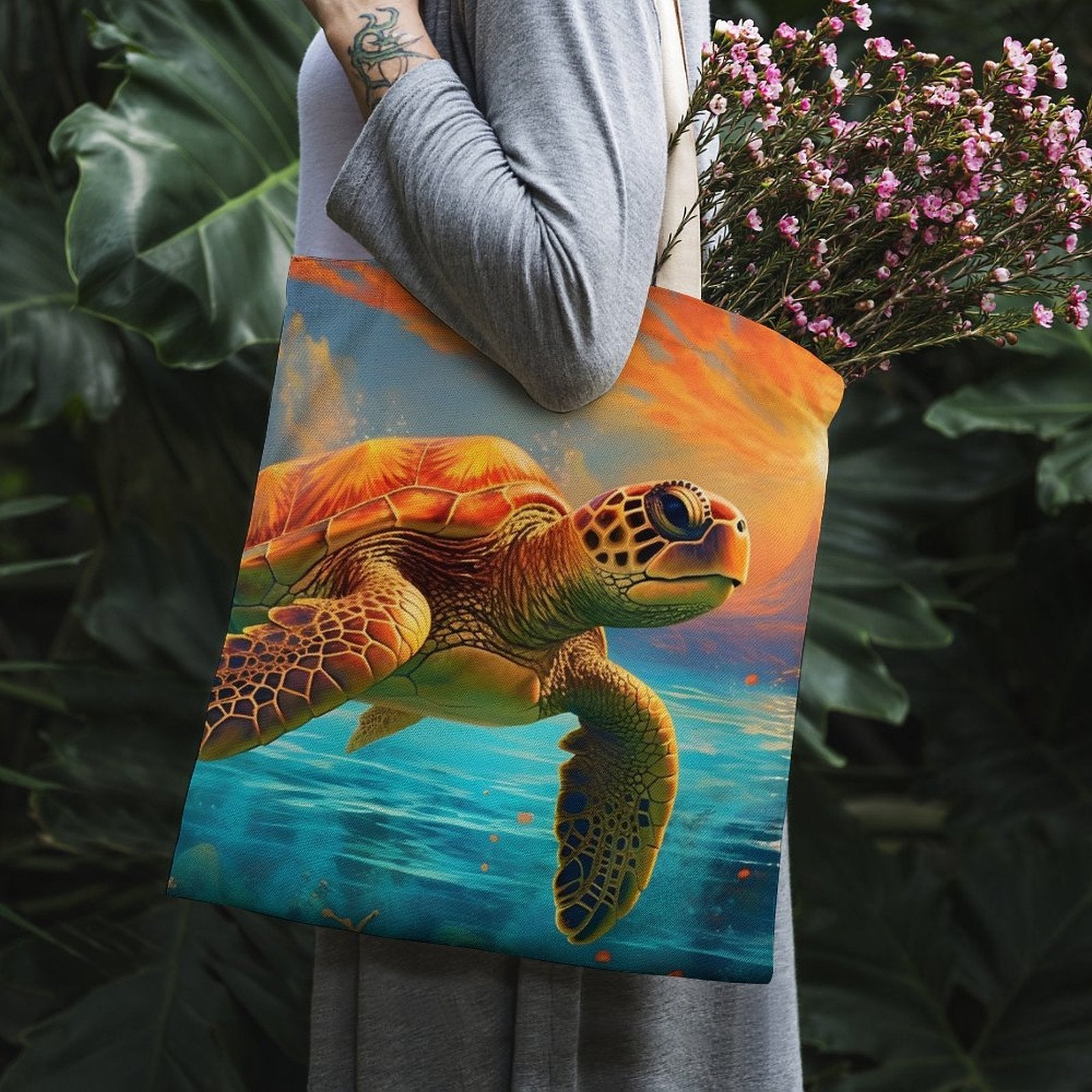 Canvas Tote Bag Double Side, Sea Turtles, B001A003 - iTopMax