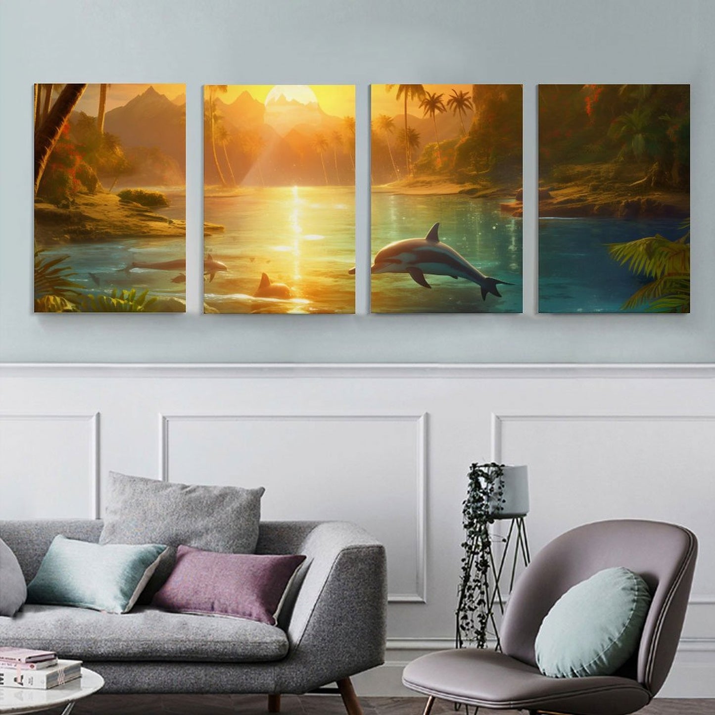4 Panel Hanging Posters Vertical SolarLab_Dolphins_tropical_sea_island_sunlight_fantasy_stock_il_a1e3c590-502d-47a3-b8a0-58084a7f2d16 normal-online-PERSONAL DESIGN
