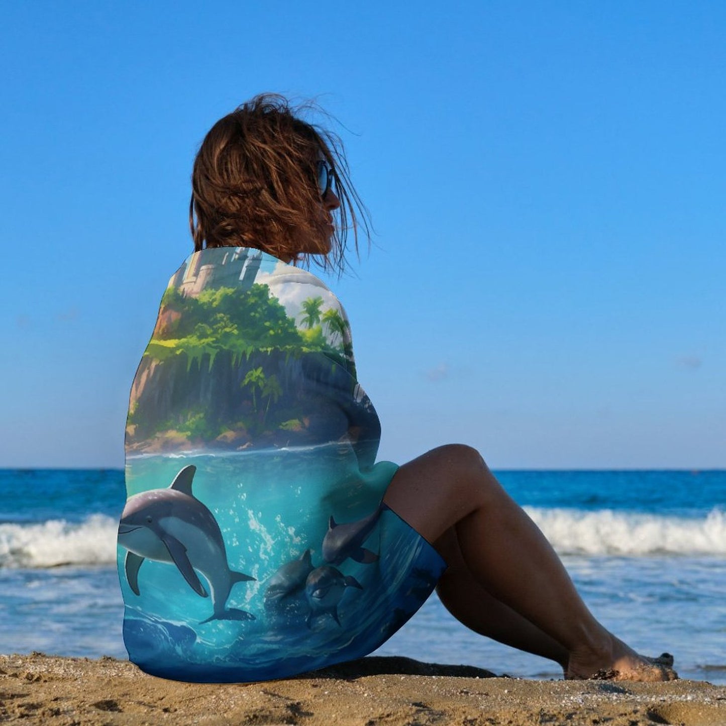 Beach Towel SolarLab_Dolphins_tropical_sea_island_sunlight_fantasy_stock_il_fcec8005-dae5-4c03-8fbd-f778649c18b4 Style One Size normal-online-PERSONAL DESIGN