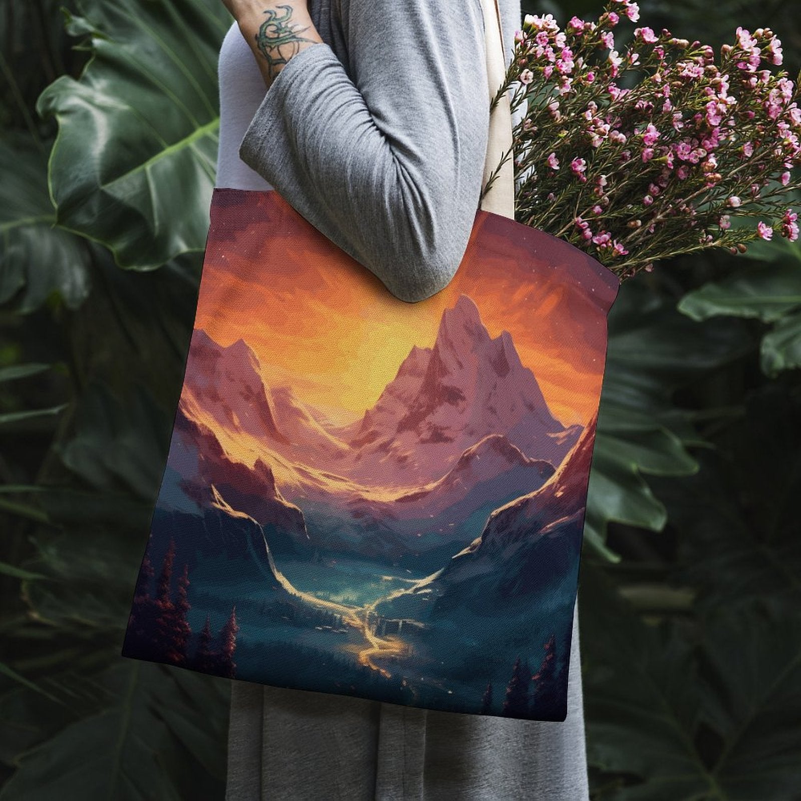 Canvas Tote Bag Double SolarLab_Norwegian_aurora_winter_mountains_forests_hyper-detail_a7427f32-3528-4890-abde-0738f38c252c Style-1 38×41cm normal-online-PERSONAL DESIGN